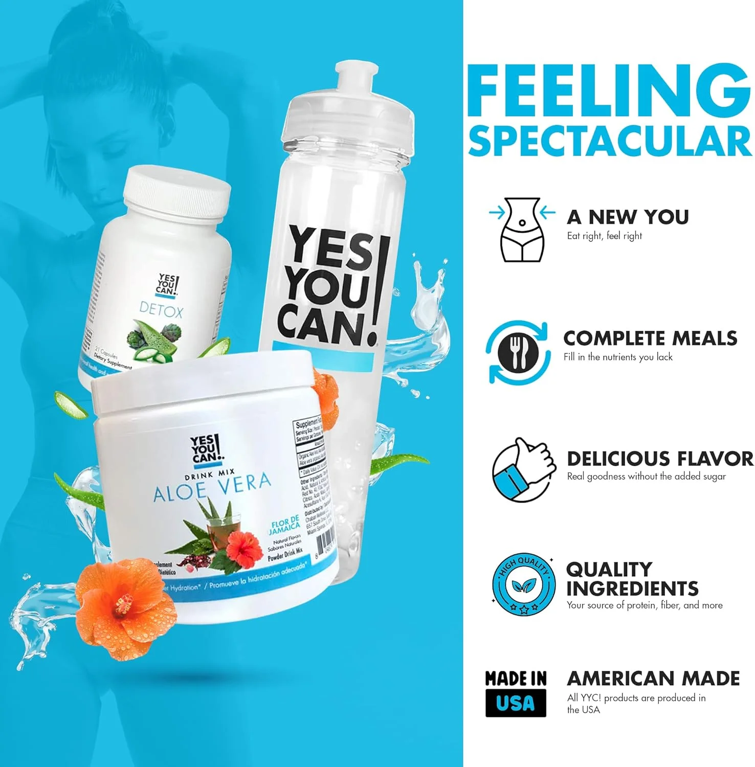 مجموعه سم زدایی بله تو میتونی! - شامل کپسول های YYC!، مخلوط نوشیدنی آلوئه ورا و بطری آب، کیت پاکسازی بدن، پاکسازی روزانه و هیدراتاسیون مناسب با ویتامین ها - (هیبیسکوس)