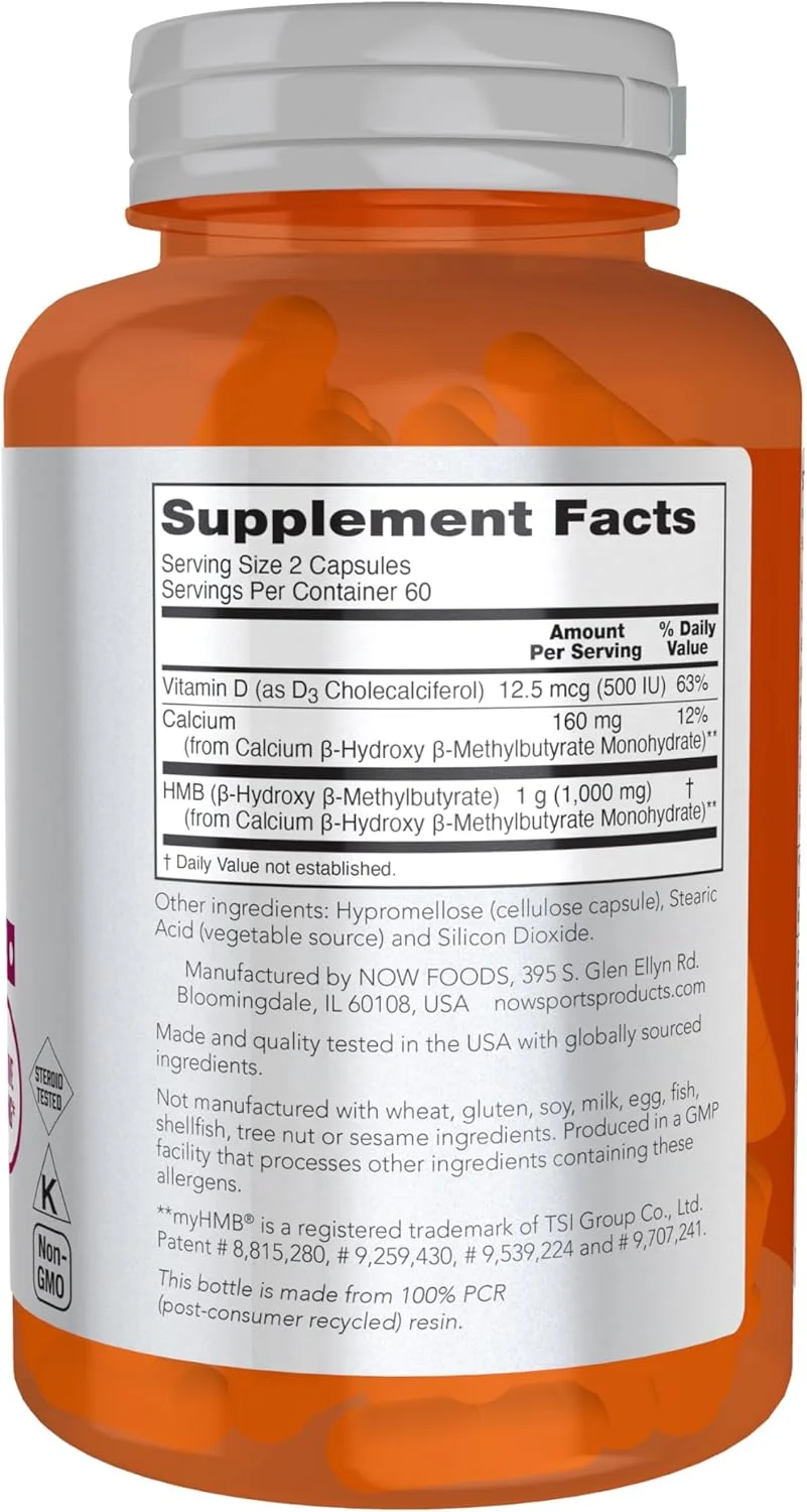 NOW Foods Sports Nutrition, HMB (β-Hydroxy β-Methylbutyrate) 500 میلی گرم، ریکاوری ورزشی*، 120 کپسول گیاهی