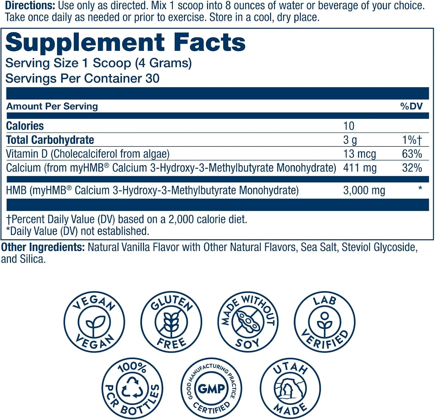 مکمل اچ ام بی پلاس D3 سولارای - مکمل اچ ام بی برای مردان و زنان به همراه ویتامین D3 - مکمل کلسیم هیدروکسی متیل بوتیرات برای قدرت عضلانی - پودر وانیلی طبیعی - 30 سروینگ، 4.2 اونس
