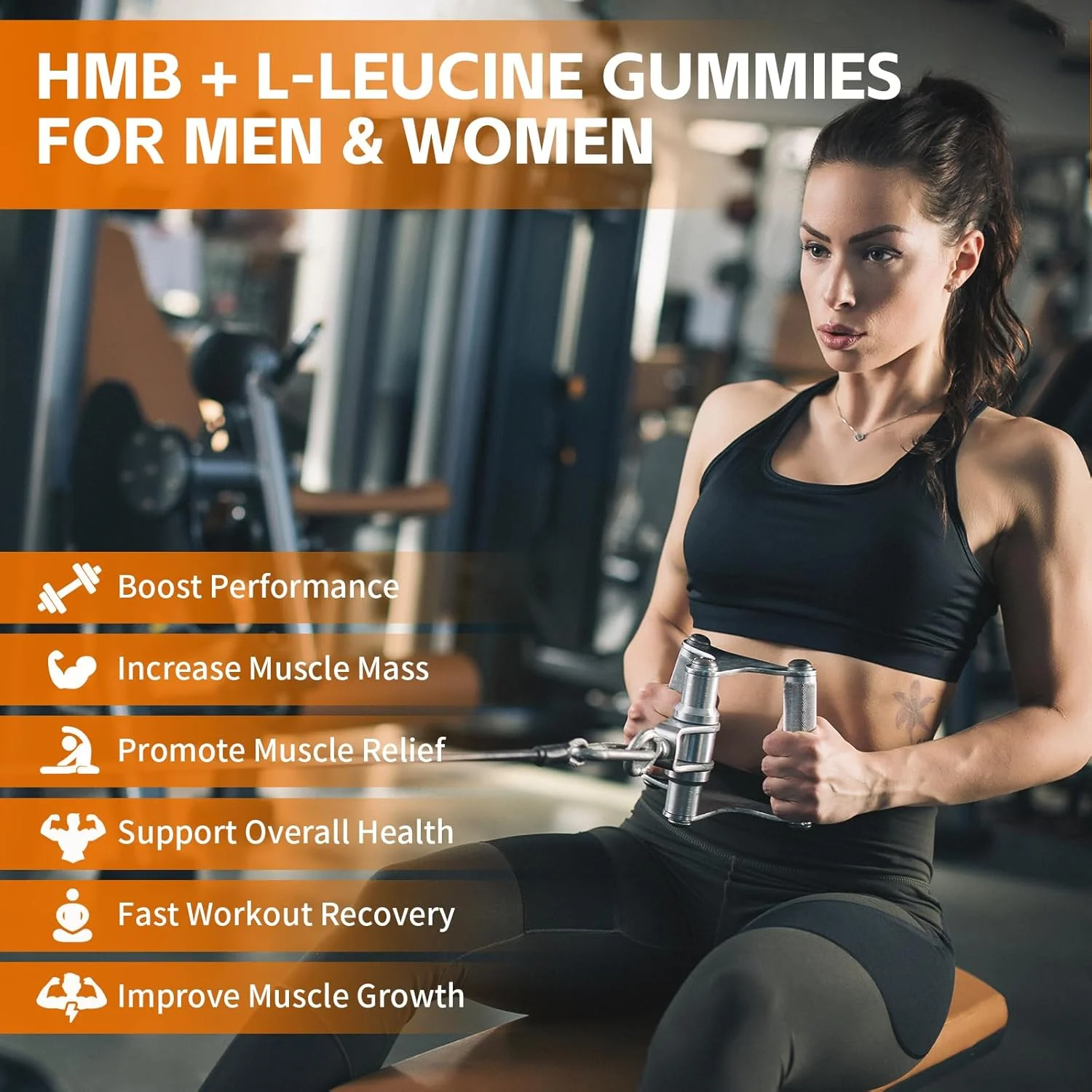 پاستیل های اچ ام بی و ال-لوسین 3000 میلی گرم، مکمل های اسید آمینه اچ ام بی و لوسین برای آقایان و بانوان، بدون شکر، طعم آناناس، 60 عدد