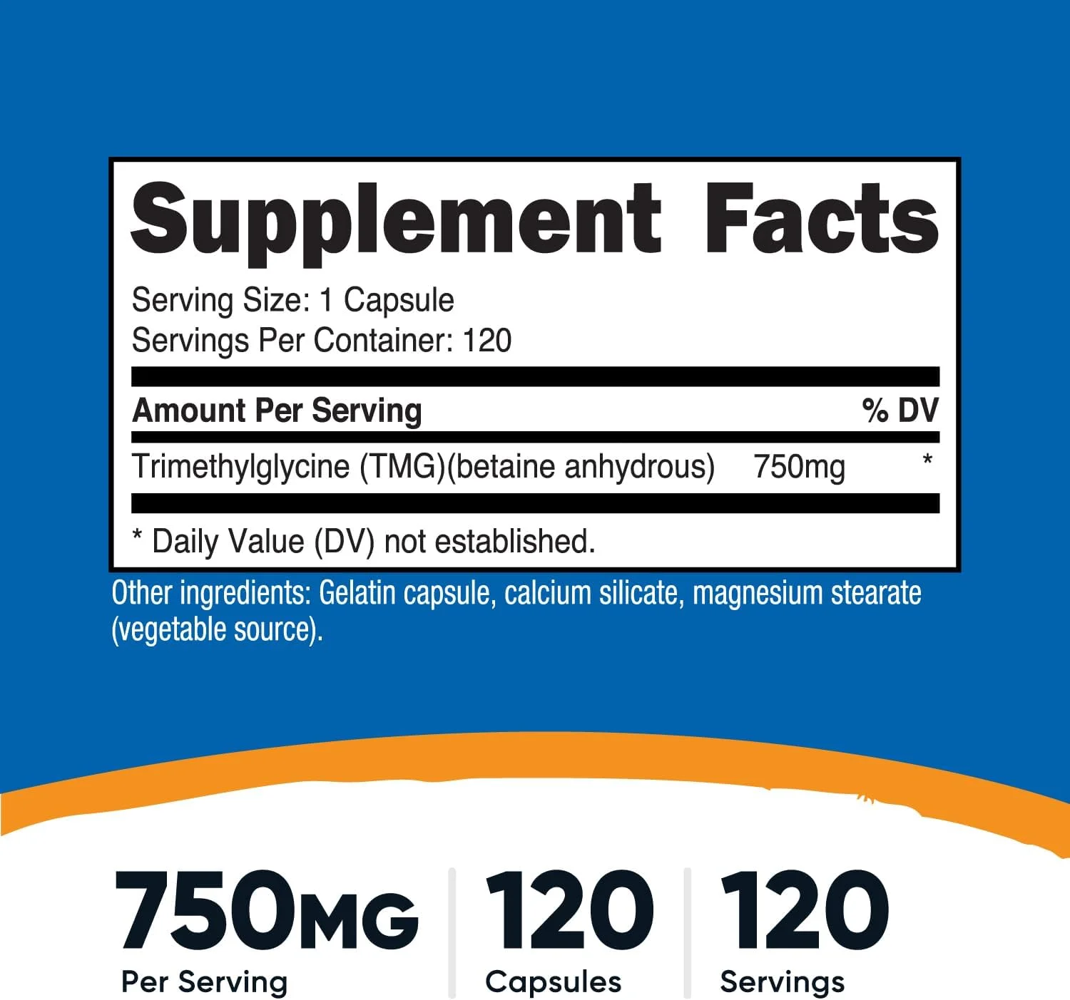 تری متیل گلیسین (TMG) نوتری‌کاست 750 میلی‌گرم، 120 کپسول