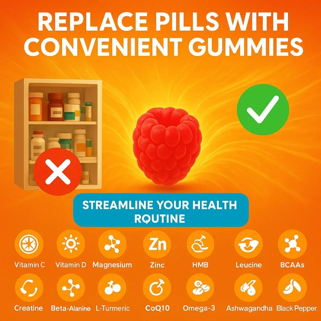 پاستیل های ریکاوری تمرین بدون شکر با HMB، ال-لوسین، کراتین مونوهیدرات، منیزیم، ال-گلوتامین، بتا آلانین، مکمل های BCAA برای مردان و زنان، قبل و بعد از تمرین، انرژی، استقامت و ترمیم عضلات