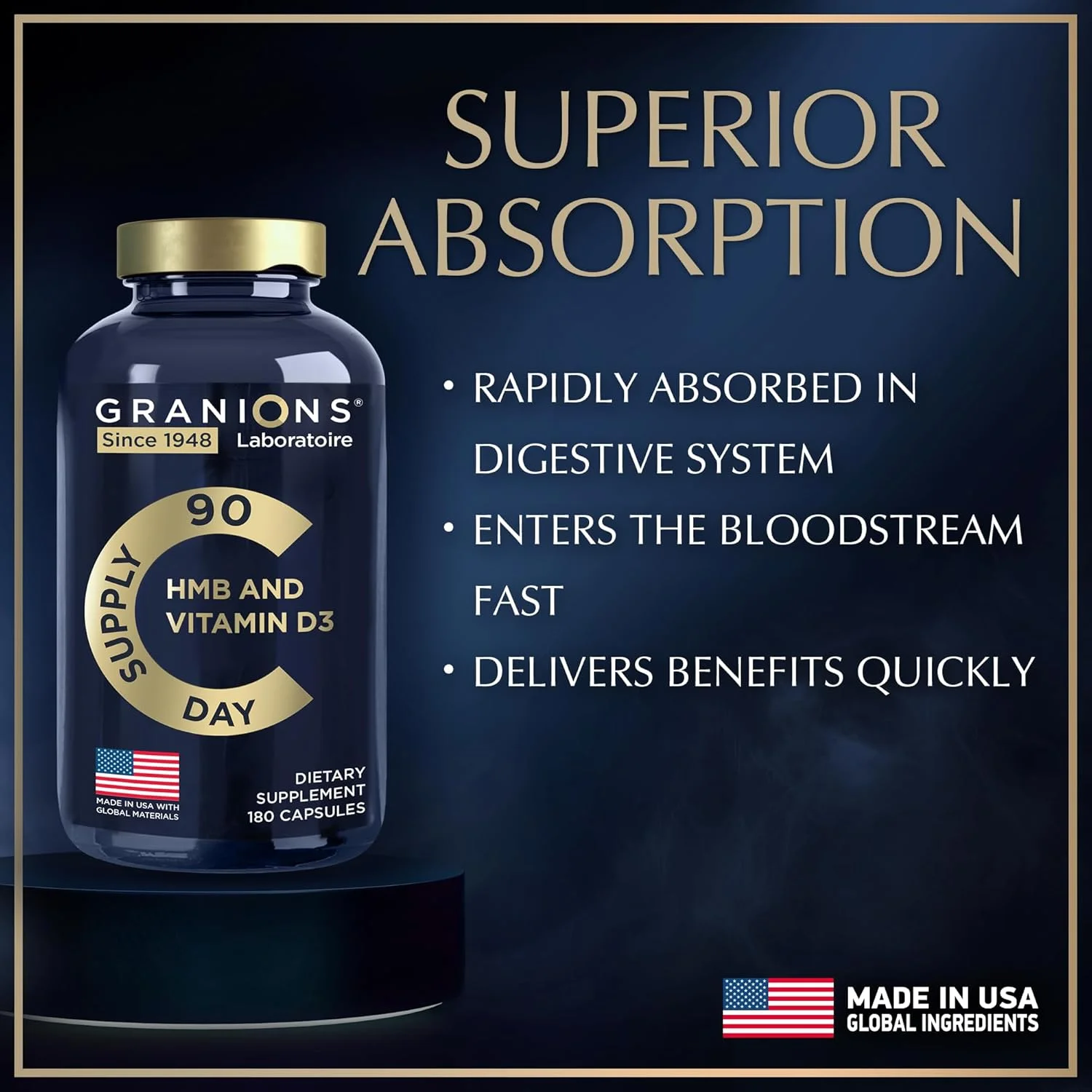 مکمل های ویتامین D3 HMB گرانیون برای آقایان و بانوان - 1000 میلی گرم کلسیم بتا-هیدروکسی بتا-متیل بوتیرات در هر وعده - پشتیبانی قبل از تمرین و ریکاوری - 360 کپسول HMB، تامین 6 ماهه