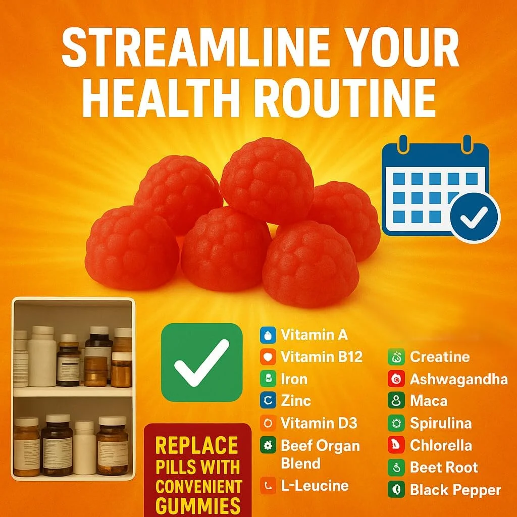 پاستیل مکمل ارگان های گوشت گاو تغذیه شده با علف بدون شکر، حاوی HMB، ال-لوسین، ویتامین A، B12، C، D3، پشتیبانی از رشد عضلات، عملکرد شناختی، انرژی، سم زدایی، خشک شده، پرورش یافته در مراتع، بدون غلات