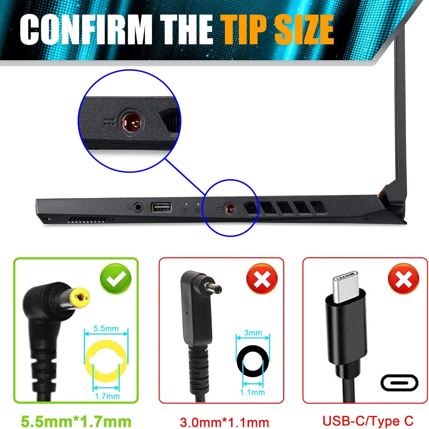 شارژر لپ تاپ 135 واتی سازگار با Acer Nitro 5 AN515-51 AN515-41 AN515-53 AN515-54 AN515-55 AN515-54 AN517-51 AN517-52 AN715-51 A715-52 S40-51 S40-52 سری ConceptD شارژر لپ تاپ 135 واتی سازگار با Acer Nitro 5 AN515-51 AN515-41 AN515-53 AN515-54 AN515-55 AN515-54 AN517-51 AN517-52 AN715-51 A715-52 S40-51 S40-52 سری ConceptD