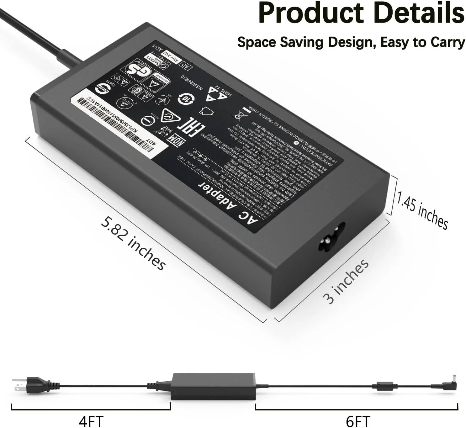 شارژر 135 واتی سازگار با لپ‌تاپ‌های Acer Nitro 5 AN515 N18C3 N18C4 ADP-135KB T ADP-135NB B ADP-135K PA-1131-16 PA-1131-05