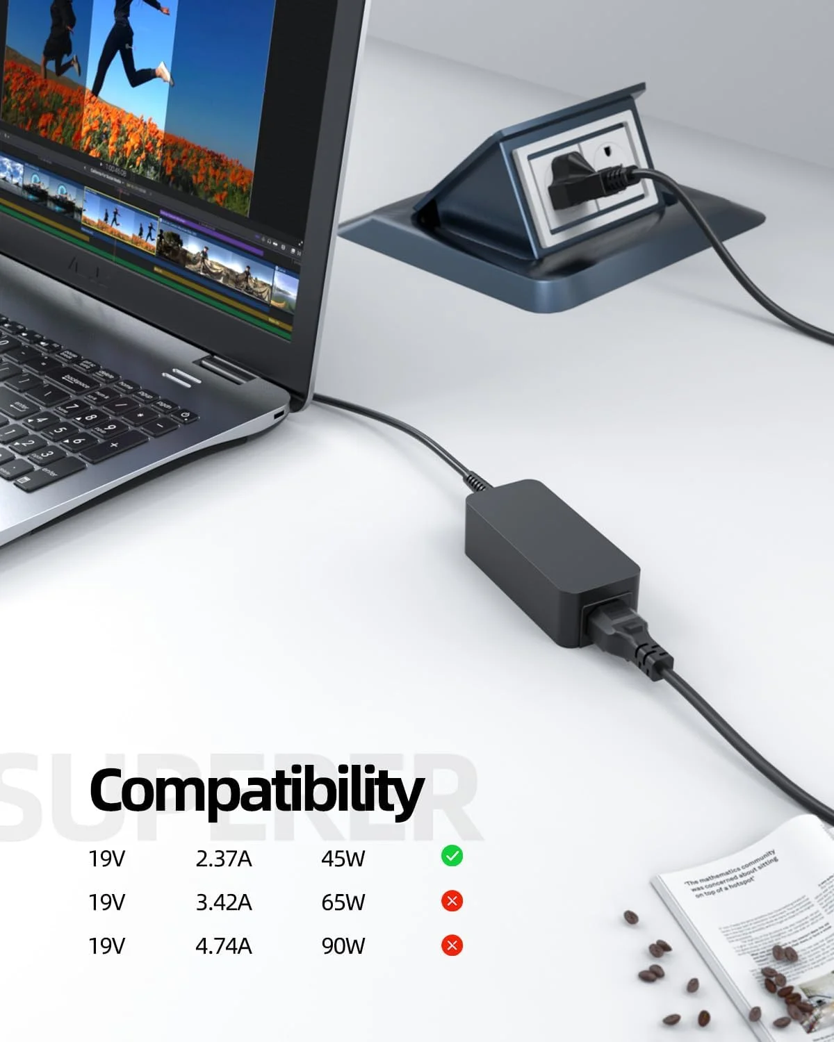 شارژر 45 واتی Superer AC مناسب برای لپتاپهای Acer Aspire N15P6 N19H1 N15P5 N15W9 TravelMate N16Q15 N18P5 به همراه سیم برق شارژر 45 واتی Superer AC مناسب برای لپتاپهای Acer Aspire N15P6 N19H1 N15P5 N15W9 TravelMate N16Q15 N18P5 به همراه سیم برق