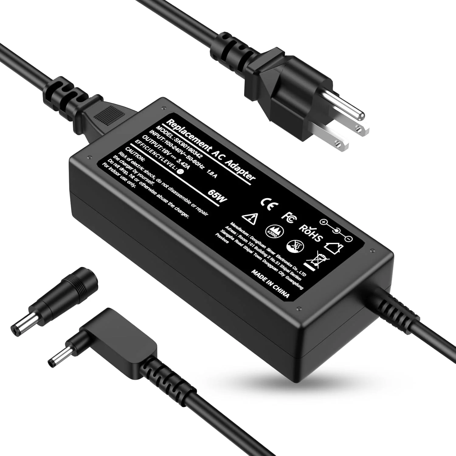 شارژر 65 واتی 19 ولت 3.42 آمپر مدل N15Q8 N15Q9 N16P1 N20C5 جایگزین آداپتور AC لپ تاپ ایسر مدل A13-045N2A A11-065N1A Pa-1450-26 Aspire 1 5 R15 Slim A515-54 Chromebook C738T C740 Spin 1 3 5 Swift 3 به همراه کابل برق