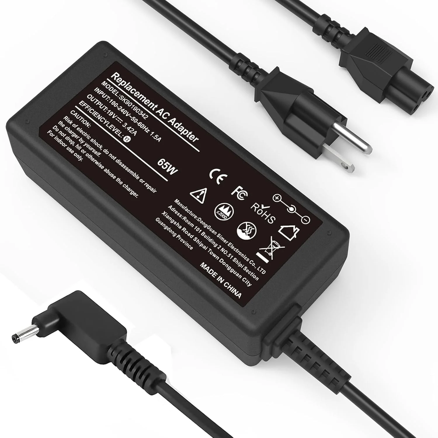 شارژر 65 واتی جایگزین برای لپ‌تاپ‌های ایسر مدل‌های N15Q8 N15Q9 N16P1 N20C5 Acer Aspire 1 3 5 A515-44 A515-45 A515-46 A515-54 A515-54G A515-55 A515-56 A514-54 Chromebook C738T C740 Spin 1 3 5 Swift 3