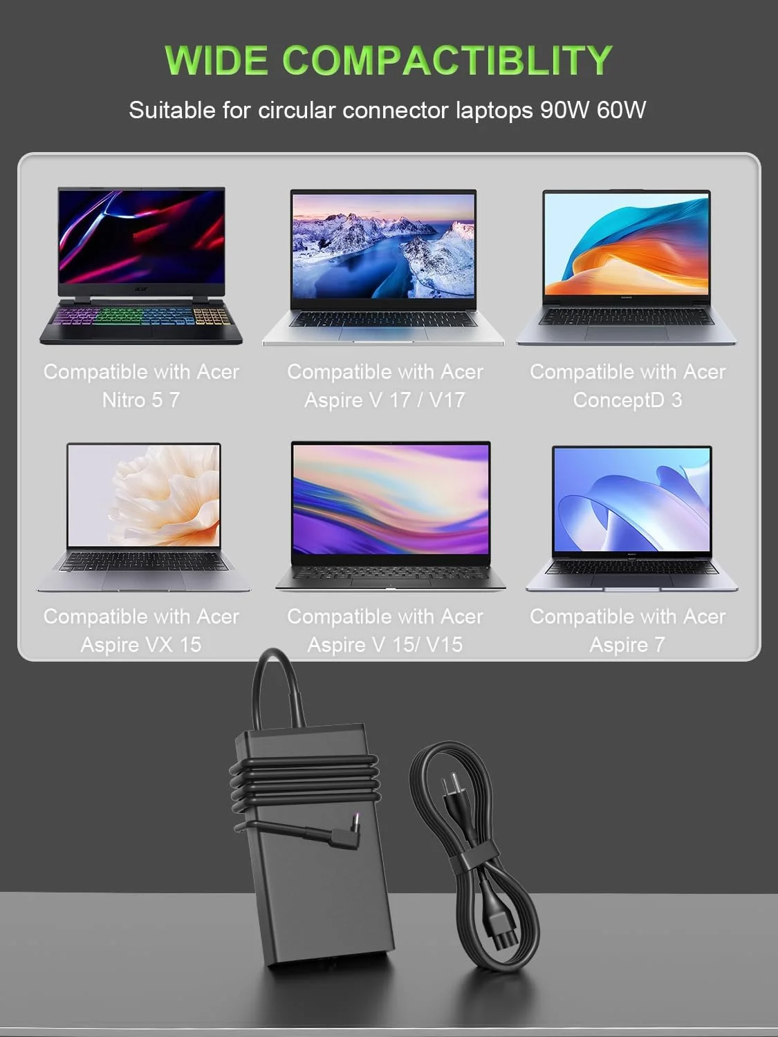 135W Charger Compatible with Acer Nitro 5 7 V16 V15 V17 V14 AN515 AN517 AN715 N20C1 Aspire 7 VX 15 ConceptD Laptop C27 Z3 Z24 CA24I2 AIO Desktop AC Adapter 135W Charger Compatible with Acer Nitro 5 7 V16 V15 V17 V14 AN515 AN517 AN715 N20C1 Aspire 7 VX 15 ConceptD Laptop C27 Z3 Z24 CA24I2 AIO Desktop AC Adapter