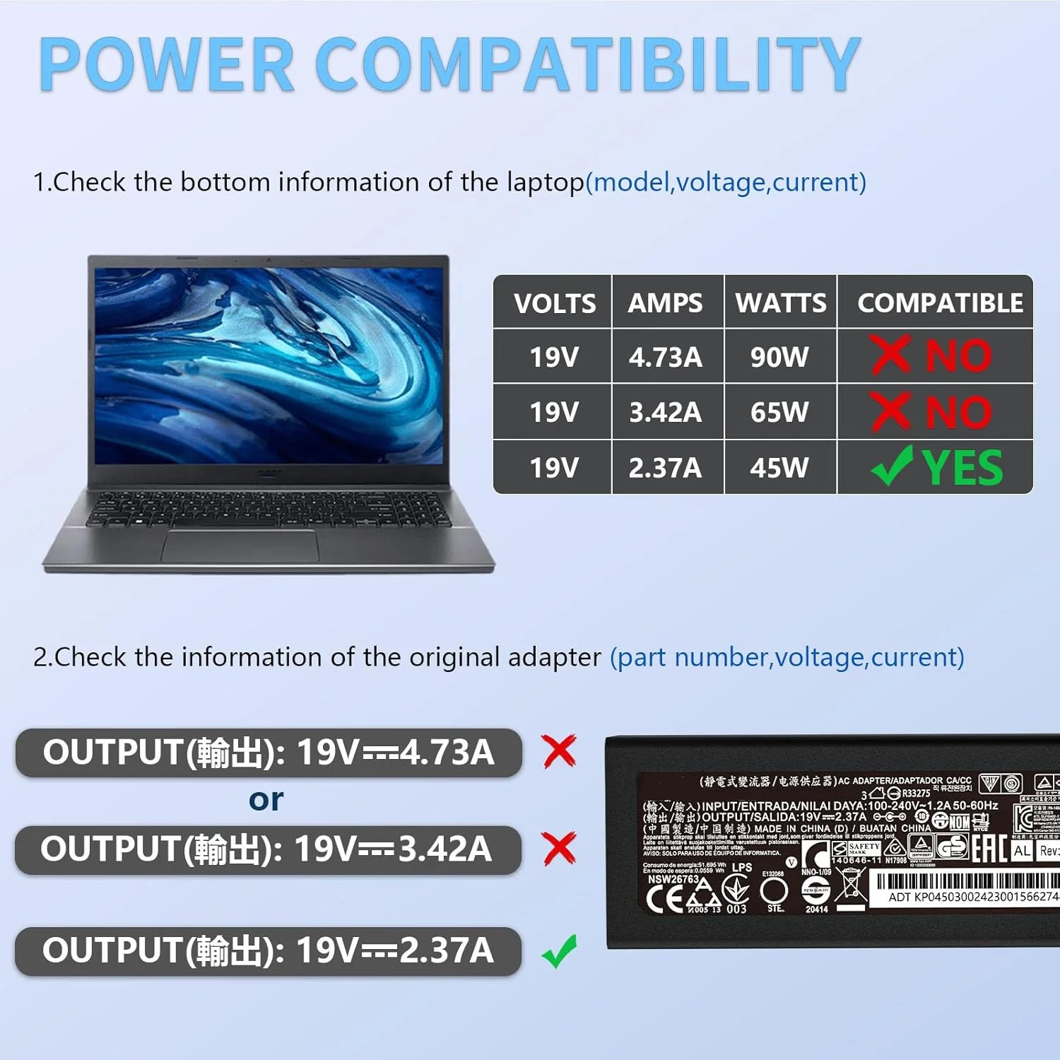 شارژر لپ تاپ 45 واتی 3.0 * 1.1 میلی متری PA-1450-26 سازگار با Acer Aspire 5 3 1 15 A115-32 A515-46 A515-56 A515-54 A515-45 A515-55 A315-24P A315-24PT N20C5 N23C3 آداپتور 19 ولت 2.37 آمپر شارژر لپ تاپ 45 واتی 3.0 * 1.1 میلی متری PA-1450-26 سازگار با Acer Aspire 5 3 1 15 A115-32 A515-46 A515-56 A515-54 A515-45 A515-55 A315-24P A315-24PT N20C5 N23C3 آداپتور 19 ولت 2.37 آمپر