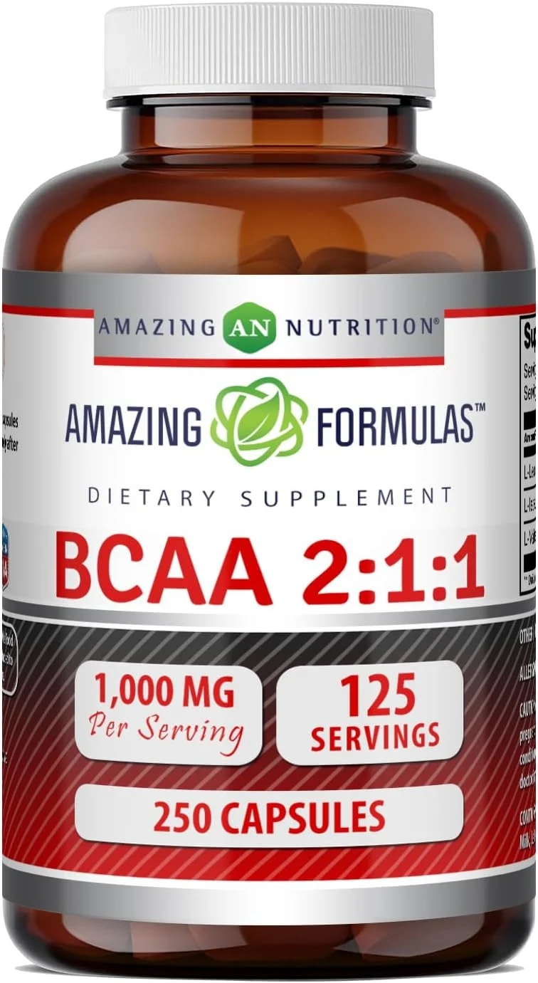 فرمول های شگفت انگیز BCAA 2:1:1 1000 میلی گرم در هر وعده | کپسول | مکمل آمینو اسیدهای شاخه دار | غیر GMO | بدون گلوتن | ساخت آمریکا (250 عدد، بسته 1 عددی) فرمول های شگفت انگیز BCAA 2:1:1 1000 میلی گرم در هر وعده | کپسول | مکمل آمینو اسیدهای شاخه دار | غیر GMO | بدون گلوتن | ساخت آمریکا (250 عدد، بسته 1 عددی)