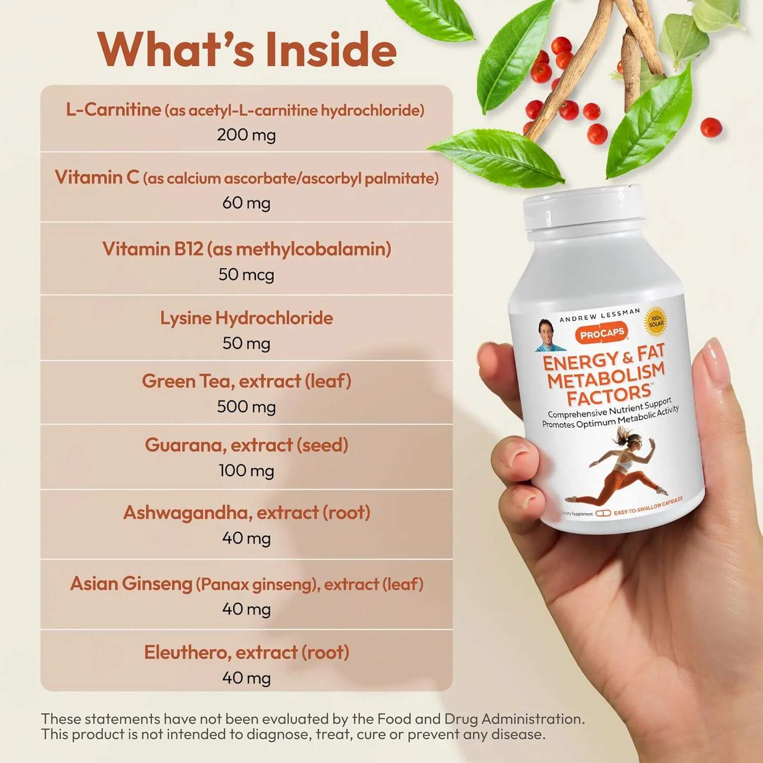 اندرو لِسمن، عوامل موثر در انرژی و سوخت و ساز چربی، 60 کپسول - تقویت سوخت و ساز بهینه چربی و انرژی، حاوی کارنیتین، چای سبز، گوارانا، جینسینگ، کمپلکس ویتامین B. کپسول های با بلع آسان اندرو لِسمن، عوامل موثر در انرژی و سوخت و ساز چربی، 60 کپسول - تقویت سوخت و ساز بهینه چربی و انرژی، حاوی کارنیتین، چای سبز، گوارانا، جینسینگ، کمپلکس ویتامین B. کپسول های با بلع آسان