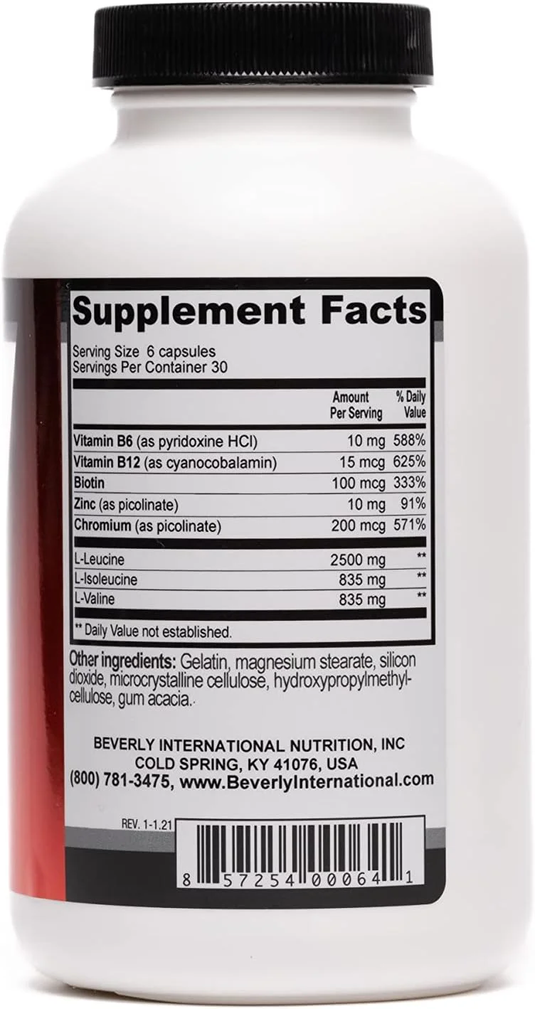 فرمول تخصصی BCAA ماهیچه سازی بورلی اینترنشنال، 180 کپسول. آمینو اسیدهای شاخه دار + پیکولینات کروم، B6-B12. بهبود متابولیسم انرژی - ریکاوری عضلات - محافظت از عضلات. فرمول تخصصی BCAA ماهیچه سازی بورلی اینترنشنال، 180 کپسول. آمینو اسیدهای شاخه دار + پیکولینات کروم، B6-B12. بهبود متابولیسم انرژی - ریکاوری عضلات - محافظت از عضلات.