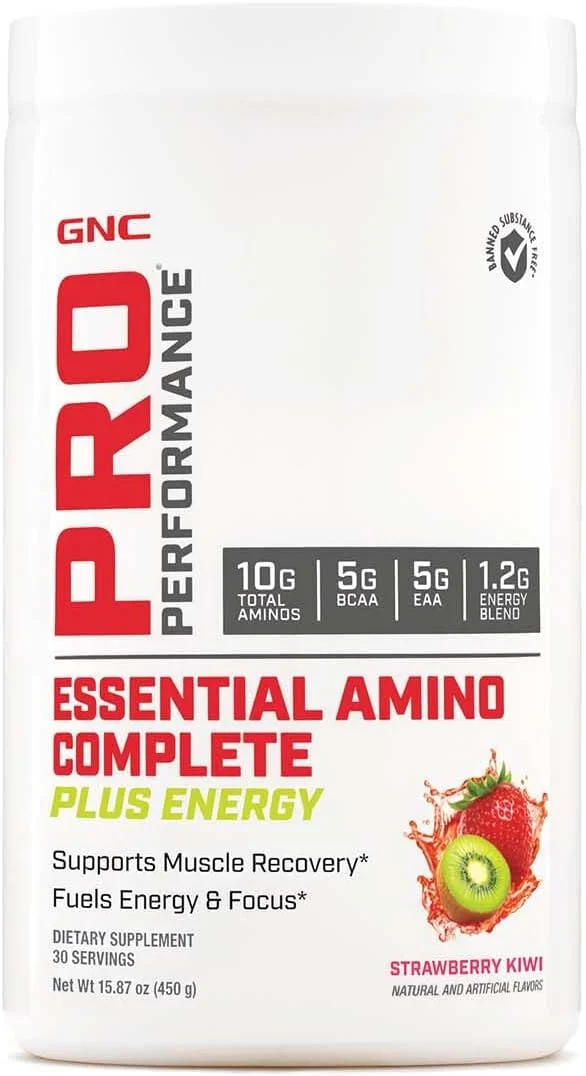 GNC Pro Performance Essential Amino Complete Plus Energy، پشتیبانی از ریکاوری عضلات، توت فرنگی کیوی، 450 گرم GNC Pro Performance Essential Amino Complete Plus Energy، پشتیبانی از ریکاوری عضلات، توت فرنگی کیوی، 450 گرم