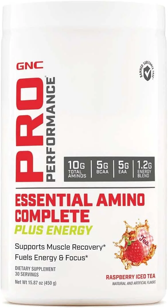 GNC Pro Performance Essential Amino Complete Plus Energy - چای سرد تمشک | 5 گرم BCAA، 5 گرم EAA به همراه ترکیب انرژی و کمپلکس الکترولیت | 30 سروینگ GNC Pro Performance Essential Amino Complete Plus Energy - چای سرد تمشک | 5 گرم BCAA، 5 گرم EAA به همراه ترکیب انرژی و کمپلکس الکترولیت | 30 سروینگ