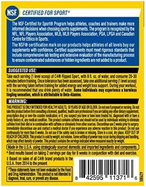 پودر انرژی زا قبل از تمرین C4 Ripped Sport با طعم پانچ میوه - دارای گواهی NSF برای ورزش + بدون شکر و پودر انرژی زا قبل از تمرین C4 Sport با طعم تمشک آبی - انرژی قبل از تمرین