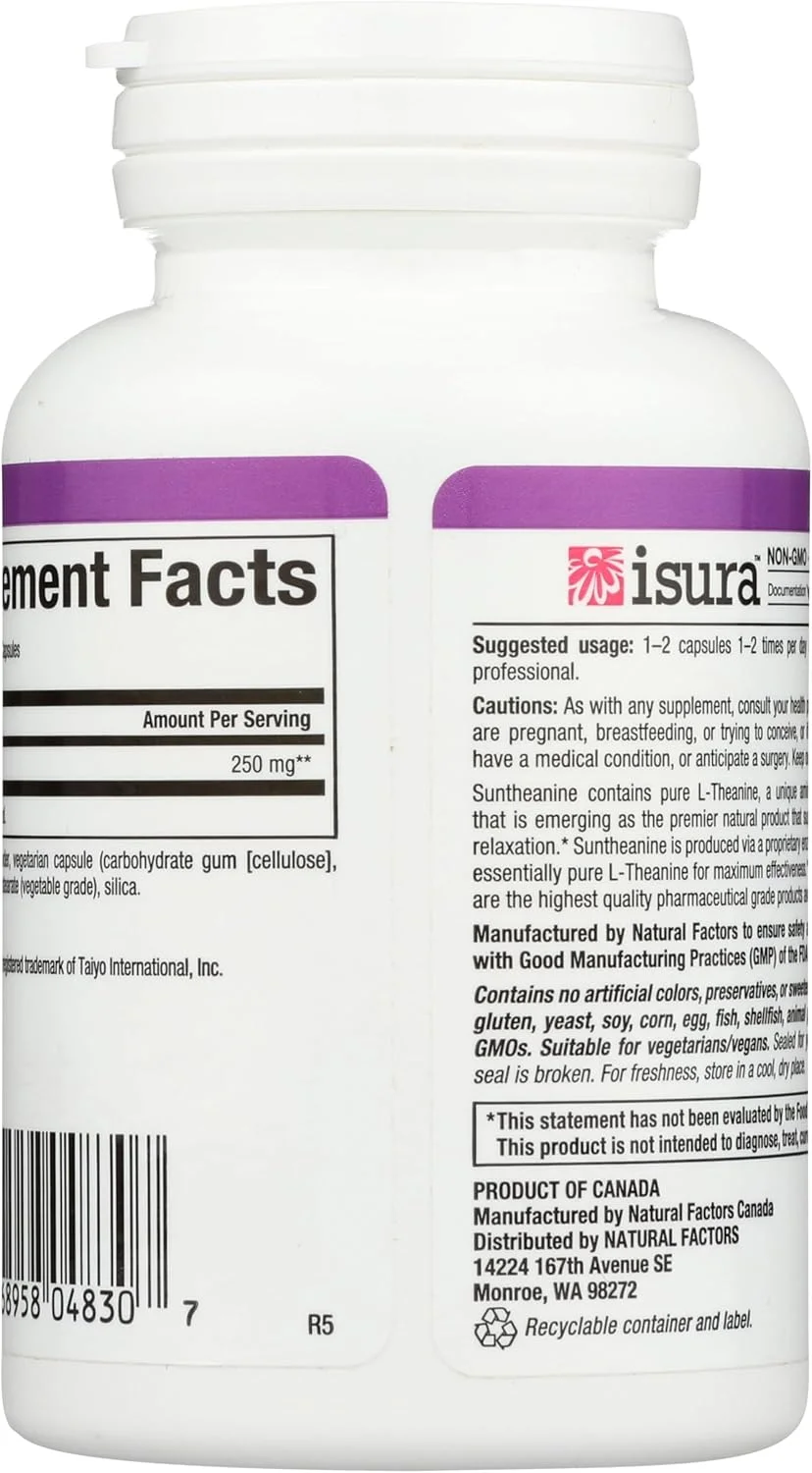 نچرال فاکتورز Stress-Relax Suntheanine L-Theanine 125 میلی گرم، پشتیبانی غیر خواب آور از استرس برای آرامش ذهنی و ریلکسیشن، 60 کپسول نچرال فاکتورز Stress-Relax Suntheanine L-Theanine 125 میلی گرم، پشتیبانی غیر خواب آور از استرس برای آرامش ذهنی و ریلکسیشن، 60 کپسول