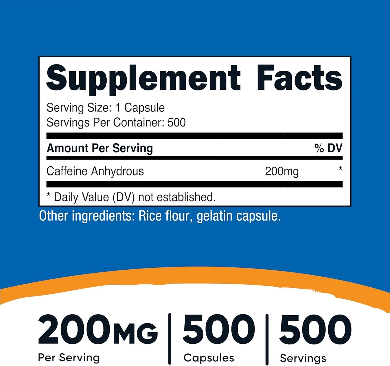 قرص های کافئین Nutricost، 200 میلی گرم در هر وعده (500 عدد)