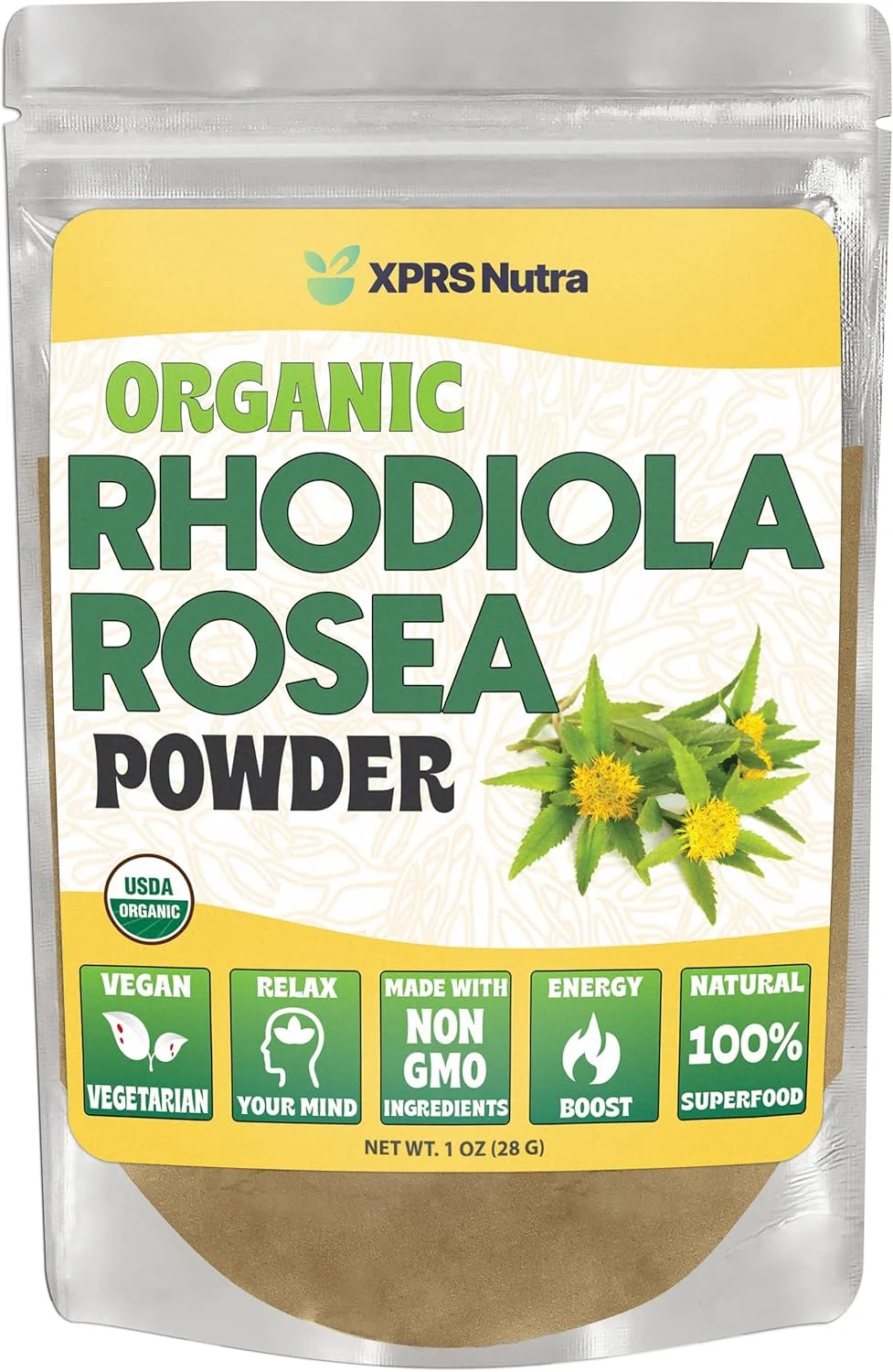 پودر رودیولا رزا ارگانیک XPRS Nutra - پودر رودیولا ارگانیک ممتاز USDA برای شناخت و آرامش - تقویت کننده انرژی مناسب گیاهخواران (28 گرم)