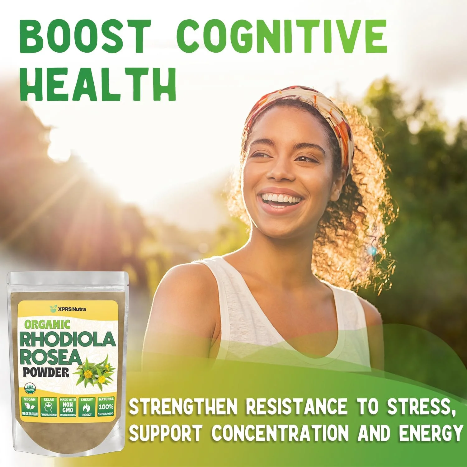 پودر رودیولا رزا ارگانیک XPRS Nutra - پودر رودیولا ارگانیک ممتاز USDA برای شناخت و آرامش - تقویت کننده انرژی مناسب گیاهخواران (28 گرم)
