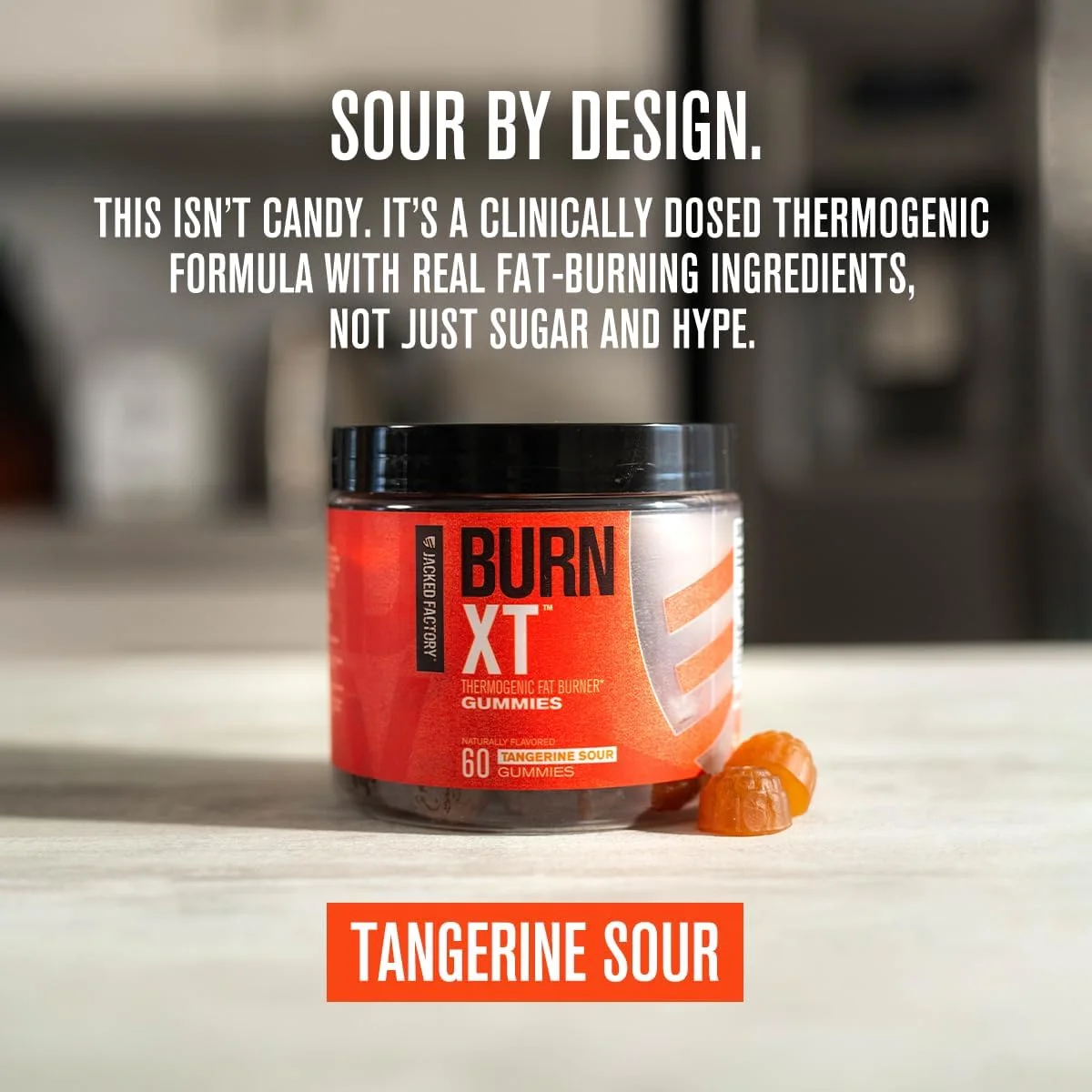 پاستیل کاهش وزن Burn-XT از Jacked Factory - پاستیل های چربی سوز ترموژنیک و سرکوب کننده اشتها با استیل-ال-کارنیتین HCL، MitoBurn و کافئین - 60 پاستیل، نارنگی ترش