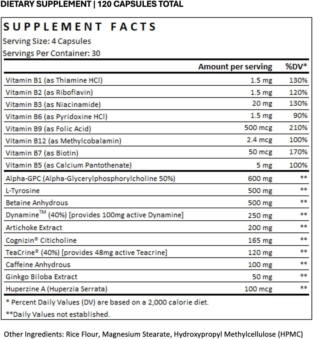 مکمل تقویت کننده ذهن نوتراپیک برای تمرکز، انرژی و وضوح - تقویت کننده شناختی طبیعی با آلفا GPC، ال-تیانین و کافئین - 120 کپسول