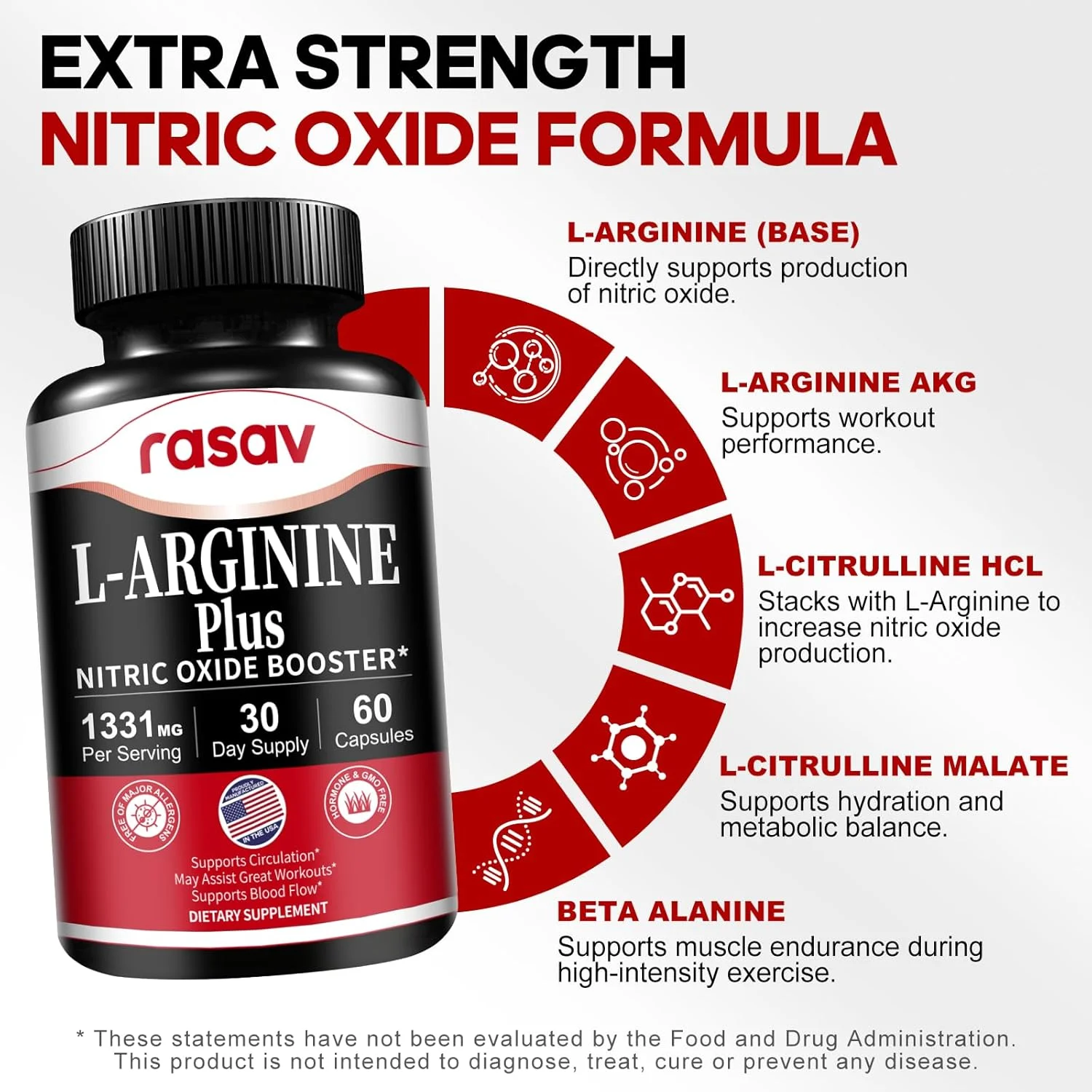 مکمل تقویت کننده نیتریک اکسید Rasav، بسته 6 عددی - ترکیبی از ال-آرژنین، ال-سیترولین و بتا آلانین برای انرژی، عملکرد، استقامت و پشتیبانی از عضلات - 60 کپسول مکمل تقویت کننده نیتریک اکسید Rasav، بسته 6 عددی - ترکیبی از ال-آرژنین، ال-سیترولین و بتا آلانین برای انرژی، عملکرد، استقامت و پشتیبانی از عضلات - 60 کپسول
