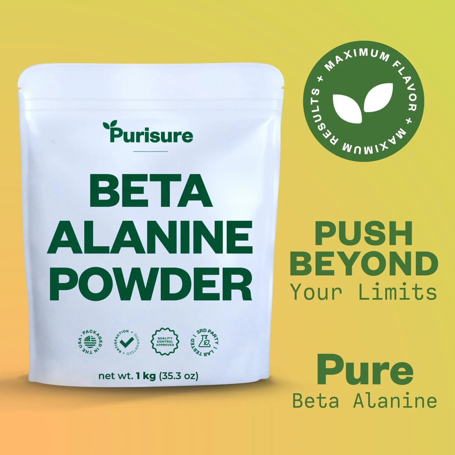 پودر بتا آلانین خالص Purisure، ۱ کیلوگرم، مکمل قبل از تمرین بتا آلانین برای انرژی پایدار، پودر بتا آلانین قبل از تمرین برای مردان و زنان، مکمل آلانین برای استقامت، ۱۳۳۴ سروینگ