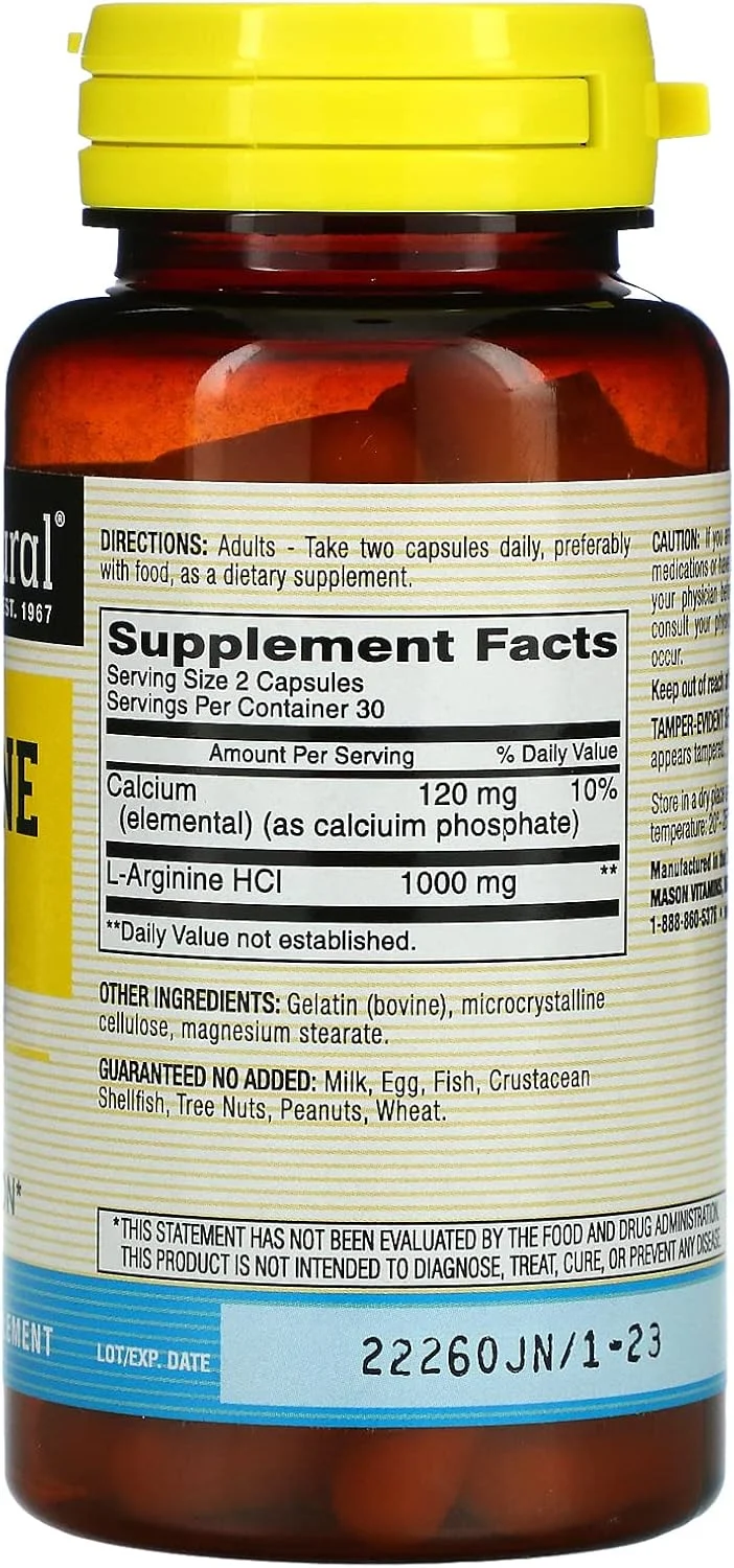 کپسول ال-آرژنین 500 میلی گرم میسون ویتامینز، 60 عدد کپسول ال-آرژنین 500 میلی گرم میسون ویتامینز، 60 عدد