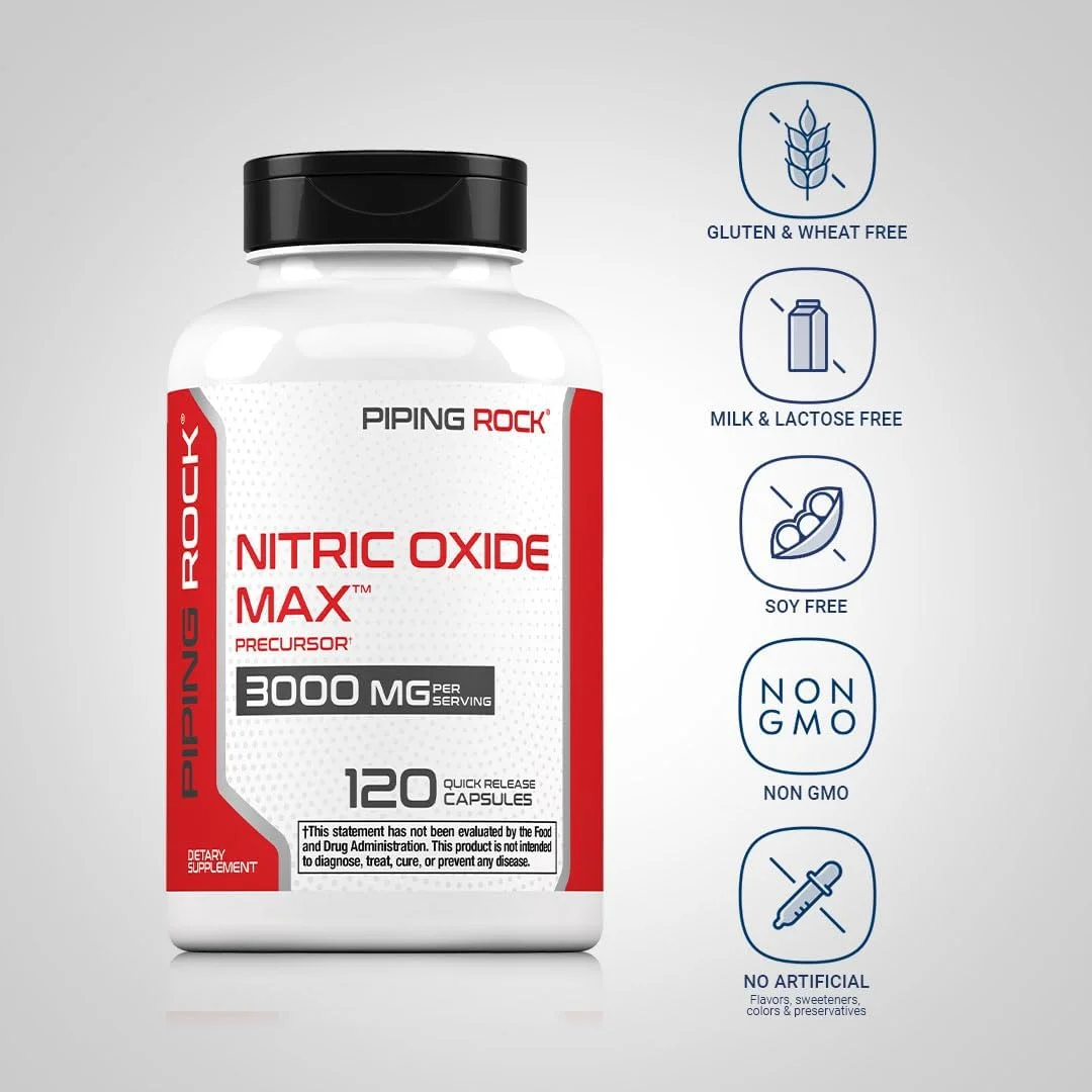 مکمل اکسید نیتریک پایپینگ راک | 3000 میلی گرم | 120 کپسول | پیش ساز برای آقایان و بانوان | حداکثر ترکیب با ال آرژنین و ال سیترولین | غیر GMO، بدون گلوتن مکمل اکسید نیتریک پایپینگ راک | 3000 میلی گرم | 120 کپسول | پیش ساز برای آقایان و بانوان | حداکثر ترکیب با ال آرژنین و ال سیترولین | غیر GMO، بدون گلوتن