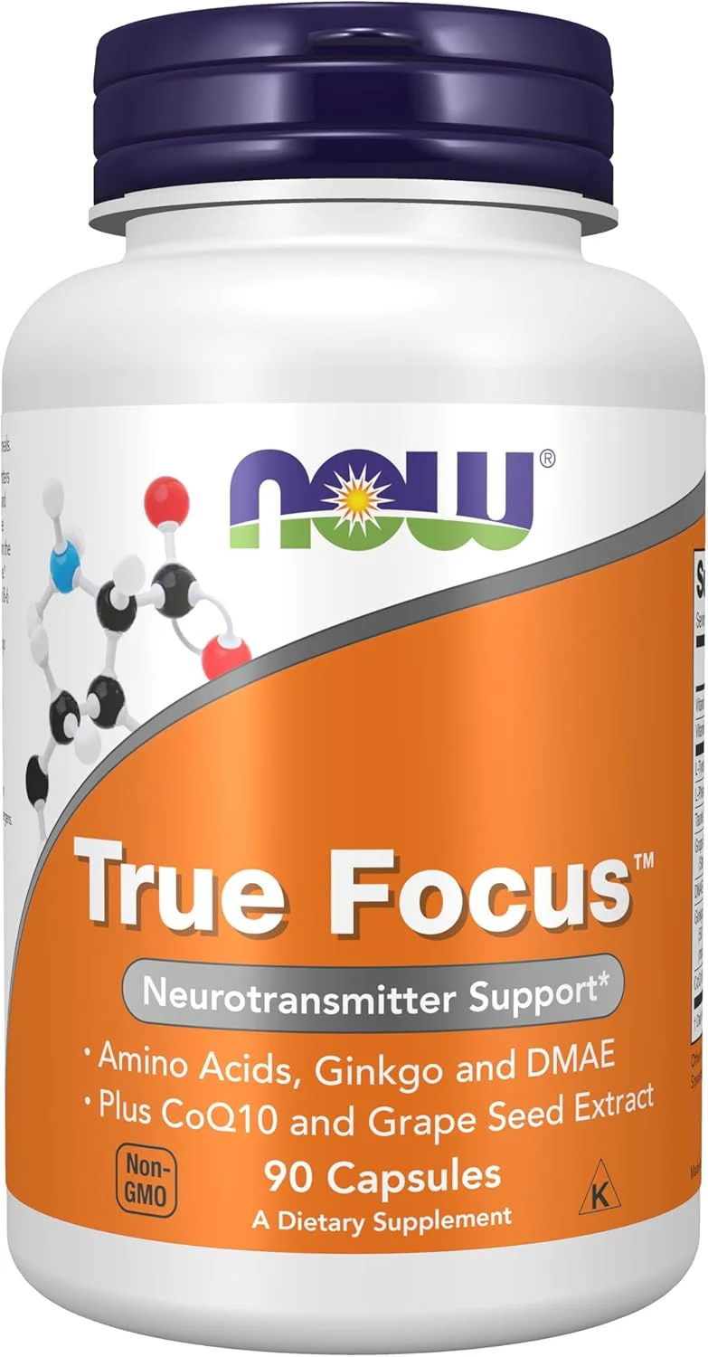 مکمل های غذایی NOW Foods، True Focus™ با آمینو اسیدها، جینکگو، DMAE + CoQ10 و عصاره دانه انگور، 90 کپسول گیاهی مکمل های غذایی NOW Foods، True Focus™ با آمینو اسیدها، جینکگو، DMAE + CoQ10 و عصاره دانه انگور، 90 کپسول گیاهی