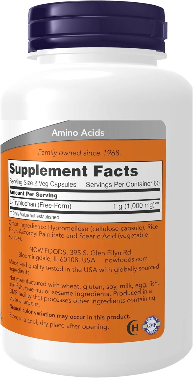 مکمل های غذایی NOW Foods، ال-تریپتوفان 500 میلی گرم، تشویق کننده خلق و خوی مثبت*، پشتیبانی از آرامش*، 120 کپسول گیاهی مکمل های غذایی NOW Foods، ال-تریپتوفان 500 میلی گرم، تشویق کننده خلق و خوی مثبت*، پشتیبانی از آرامش*، 120 کپسول گیاهی