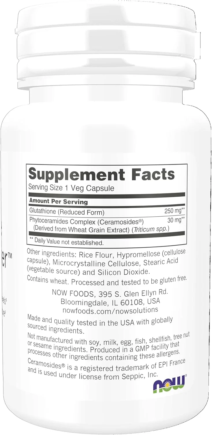 NOW Foods Solutions، روشن کننده پوست گلوتاتیون با سراموزیدها، مرطوب کننده و درخشان کننده، 30 کپسول گیاهی NOW Foods Solutions، روشن کننده پوست گلوتاتیون با سراموزیدها، مرطوب کننده و درخشان کننده، 30 کپسول گیاهی
