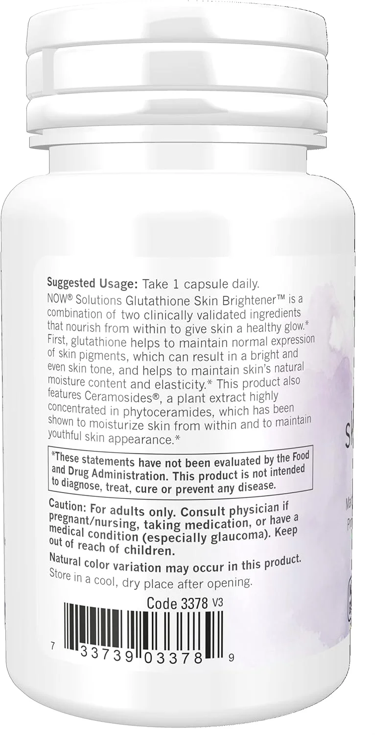 NOW Foods Solutions، روشن کننده پوست گلوتاتیون با سراموزیدها، مرطوب کننده و درخشان کننده، 30 کپسول گیاهی NOW Foods Solutions، روشن کننده پوست گلوتاتیون با سراموزیدها، مرطوب کننده و درخشان کننده، 30 کپسول گیاهی