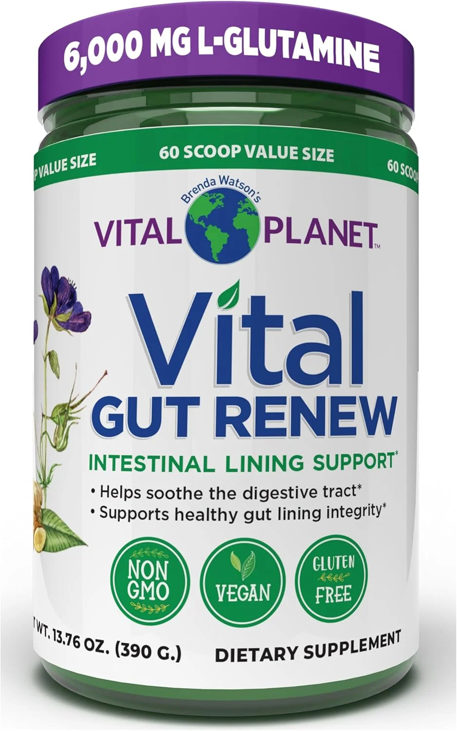 پودر مکمل Vital Planet - Vital Gut Renew برای ترمیم روده با ال-گلوتامین، مارشمالو و ریشه زنجبیل، ریشه شیرین بیان DGL و آلوئه ورا ارگانیک، ال گلوتامین 6000 میلی گرم 390 گرم پودر مکمل Vital Planet - Vital Gut Renew برای ترمیم روده با ال-گلوتامین، مارشمالو و ریشه زنجبیل، ریشه شیرین بیان DGL و آلوئه ورا ارگانیک، ال گلوتامین 6000 میلی گرم 390 گرم