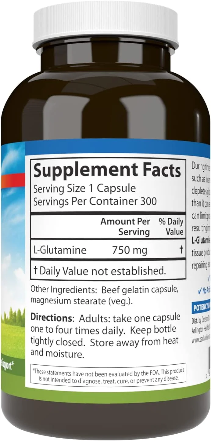 کارلسون - ال-گلوتامین، آمینو اسید فرم آزاد، 750 میلی گرم، تولید بافت عضلانی، 300 کپسول کارلسون - ال-گلوتامین، آمینو اسید فرم آزاد، 750 میلی گرم، تولید بافت عضلانی، 300 کپسول