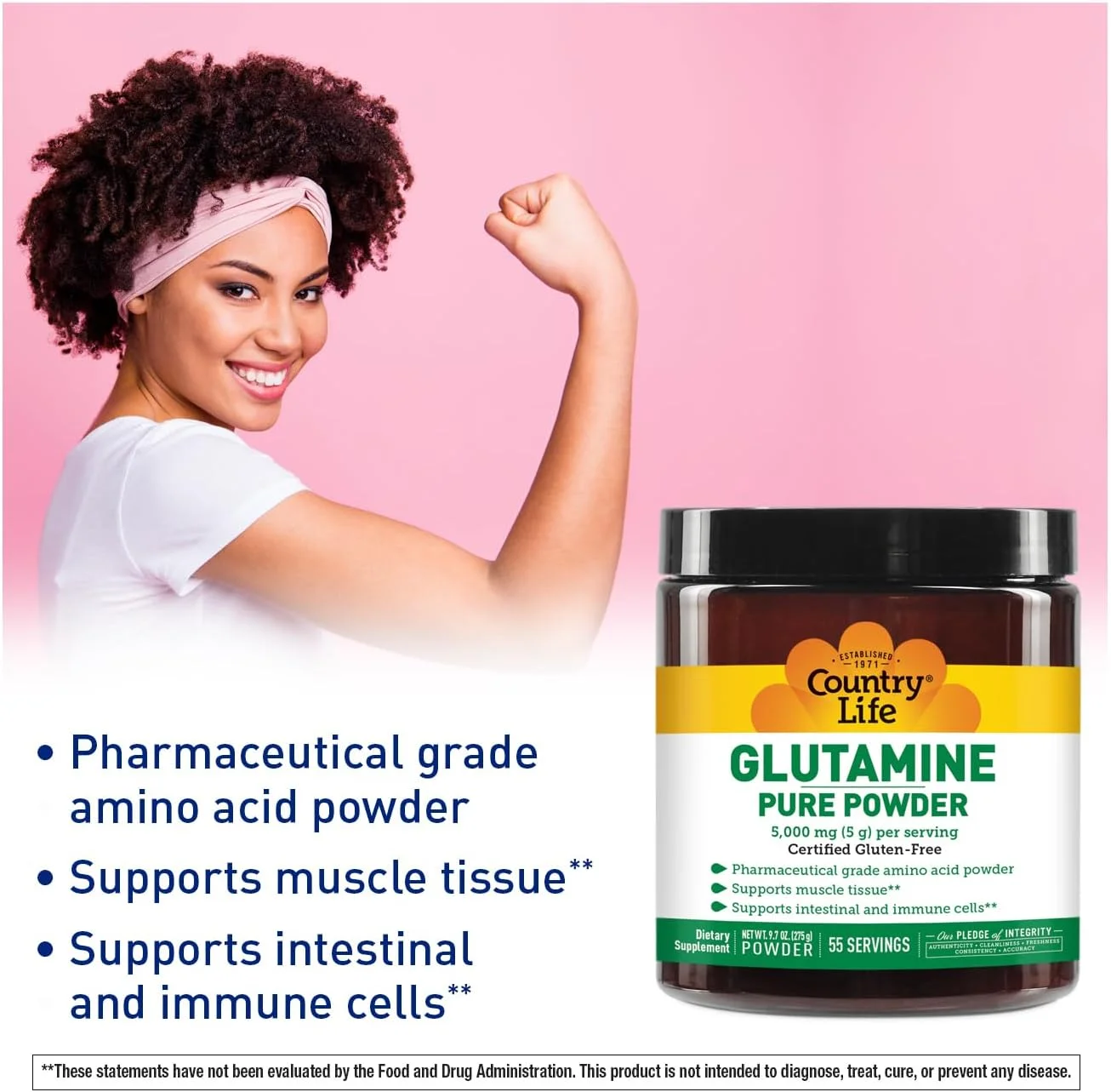 پودر گلوتامین خالص Country Life - 5000 میلی گرم ال-گلوتامین - بافت عضلانی، سلامت روده، پشتیبانی از سیستم ایمنی - فاقد گلوتن - مکمل اسید آمینه ایده آل قبل/بعد از تمرین، 55 سروینگ، 275 گرم پودر گلوتامین خالص Country Life - 5000 میلی گرم ال-گلوتامین - بافت عضلانی، سلامت روده، پشتیبانی از سیستم ایمنی - فاقد گلوتن - مکمل اسید آمینه ایده آل قبل/بعد از تمرین، 55 سروینگ، 275 گرم