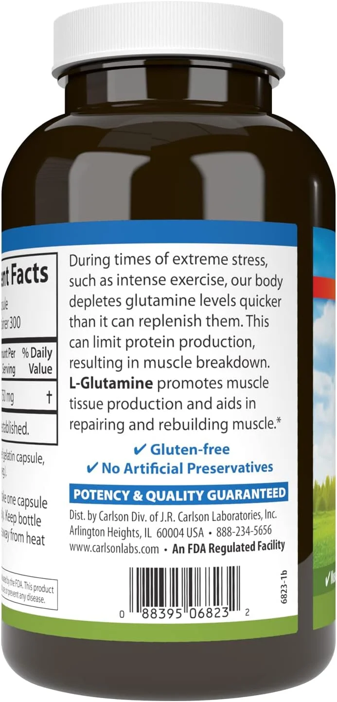 کارلسون - ال-گلوتامین، آمینو اسید فرم آزاد، 750 میلی گرم، تولید بافت عضلانی، 300 کپسول کارلسون - ال-گلوتامین، آمینو اسید فرم آزاد، 750 میلی گرم، تولید بافت عضلانی، 300 کپسول