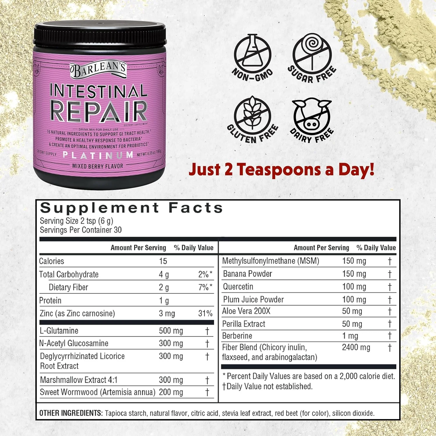 پودر سلامت روده Barlean's با 16 مکمل گوارشی، ال-گلوتامین، ریشه ختمی و شیرین بیان، آلوئه ورا و فیبر با طعم توت مخلوط، 180 گرم پودر سلامت روده Barlean's با 16 مکمل گوارشی، ال-گلوتامین، ریشه ختمی و شیرین بیان، آلوئه ورا و فیبر با طعم توت مخلوط، 180 گرم