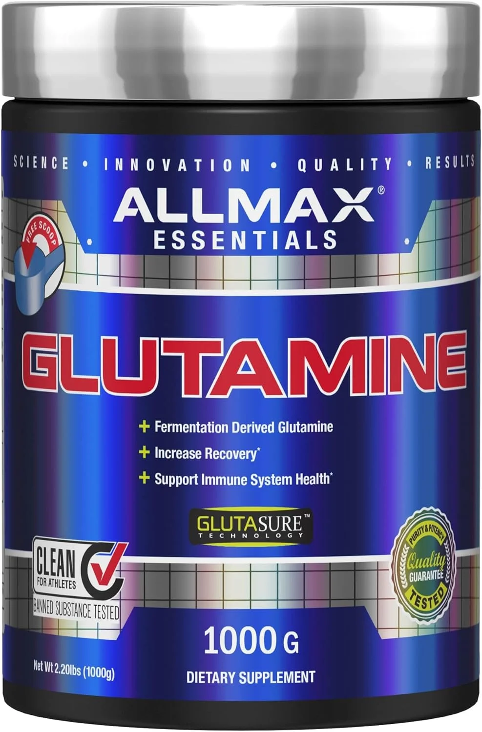 پودر ال-گلوتامین Allmax Nutrition، فرمول بازیابی عضلات، بدون گلوتن، گیاهی، 1000 گرم پودر ال-گلوتامین Allmax Nutrition، فرمول بازیابی عضلات، بدون گلوتن، گیاهی، 1000 گرم