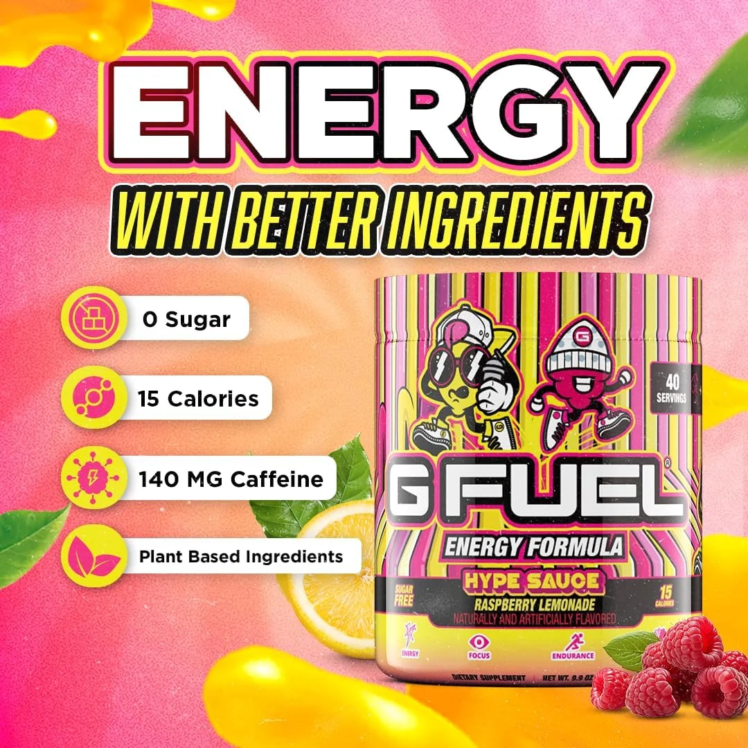 پودر نوشیدنی انرژی زا G Fuel با طعم سس هایپ، ترکیب کافئین قبل از تمرین برای بازی، آمینو اسیدهای تمرکز بدون شکر، ویتامین + آنتی اکسیدان، 280 گرم (تمشک لیموناد، 40 سروینگ) پودر نوشیدنی انرژی زا G Fuel با طعم سس هایپ، ترکیب کافئین قبل از تمرین برای بازی، آمینو اسیدهای تمرکز بدون شکر، ویتامین + آنتی اکسیدان، 280 گرم (تمشک لیموناد، 40 سروینگ)