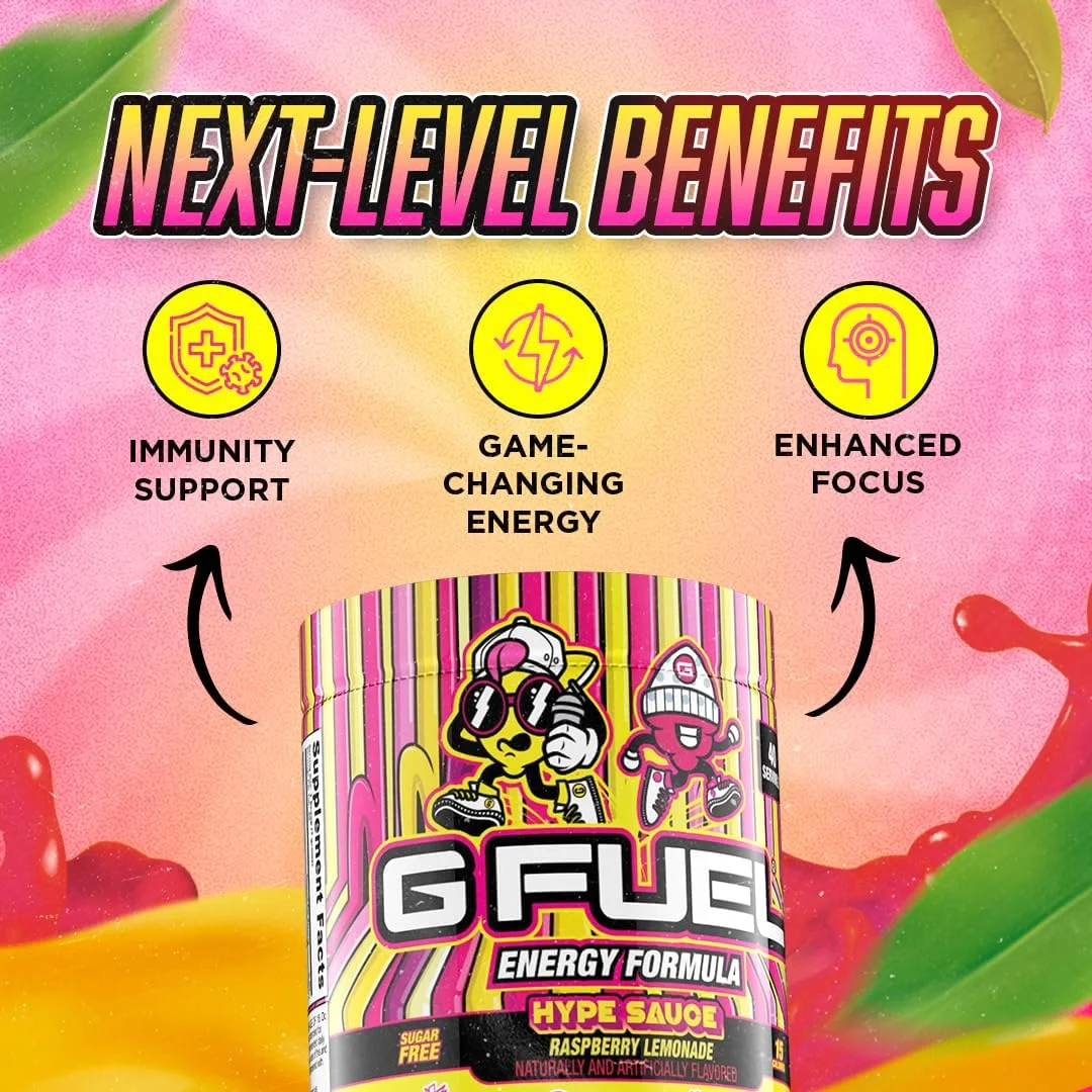 پودر نوشیدنی انرژی زا G Fuel با طعم سس هایپ، ترکیب کافئین قبل از تمرین برای بازی، آمینو اسیدهای تمرکز بدون شکر، ویتامین + آنتی اکسیدان، 280 گرم (تمشک لیموناد، 40 سروینگ) پودر نوشیدنی انرژی زا G Fuel با طعم سس هایپ، ترکیب کافئین قبل از تمرین برای بازی، آمینو اسیدهای تمرکز بدون شکر، ویتامین + آنتی اکسیدان، 280 گرم (تمشک لیموناد، 40 سروینگ)