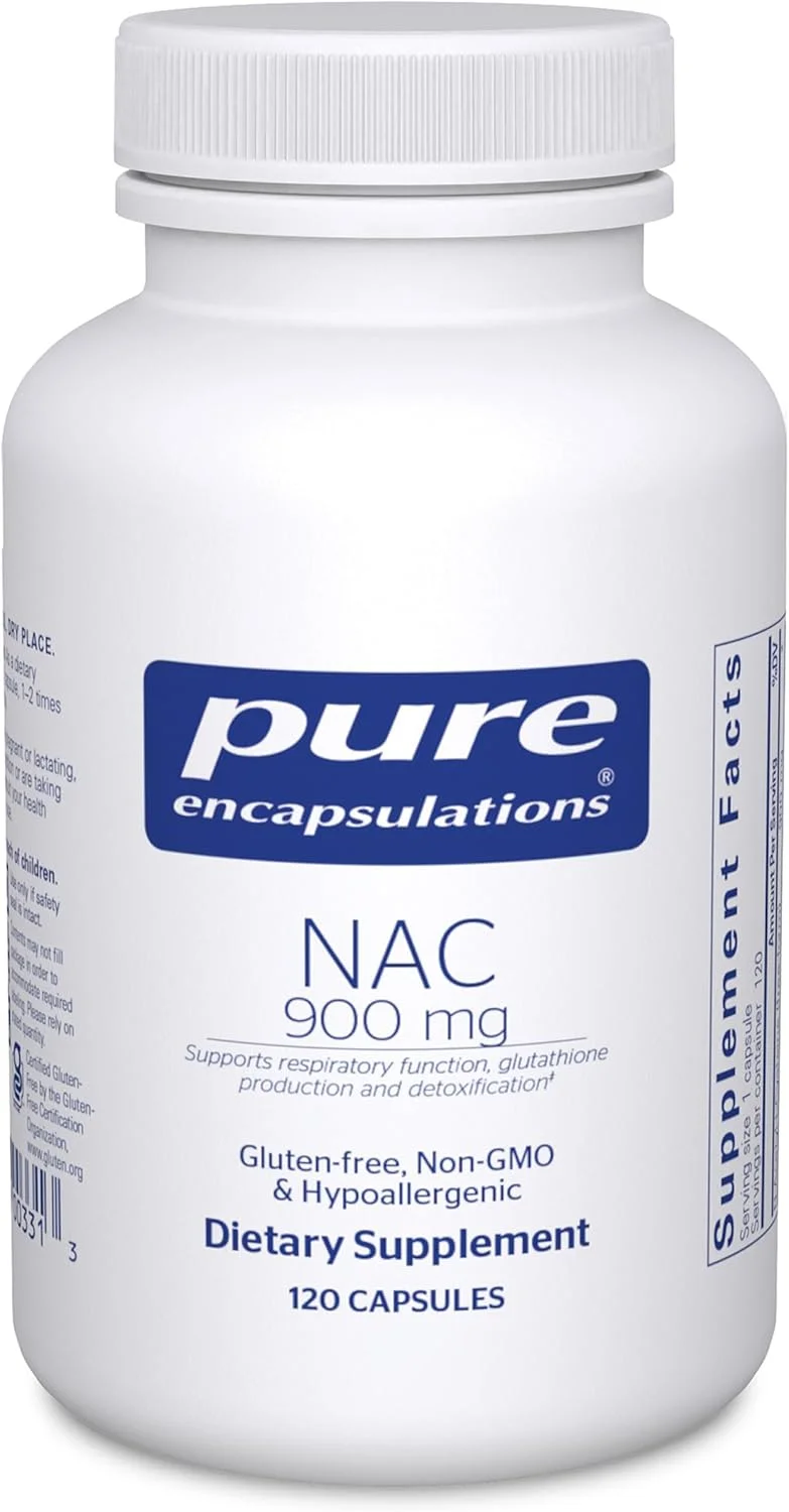 Pure Encapsulations NAC 900 mg - N-Acetyl Cysteine Amino Acid Supplement for Lung & Immune Support, Liver & Antioxidants* - 120 Capsules Pure Encapsulations NAC 900 mg - N-Acetyl Cysteine Amino Acid Supplement for Lung & Immune Support, Liver & Antioxidants* - 120 Capsules
