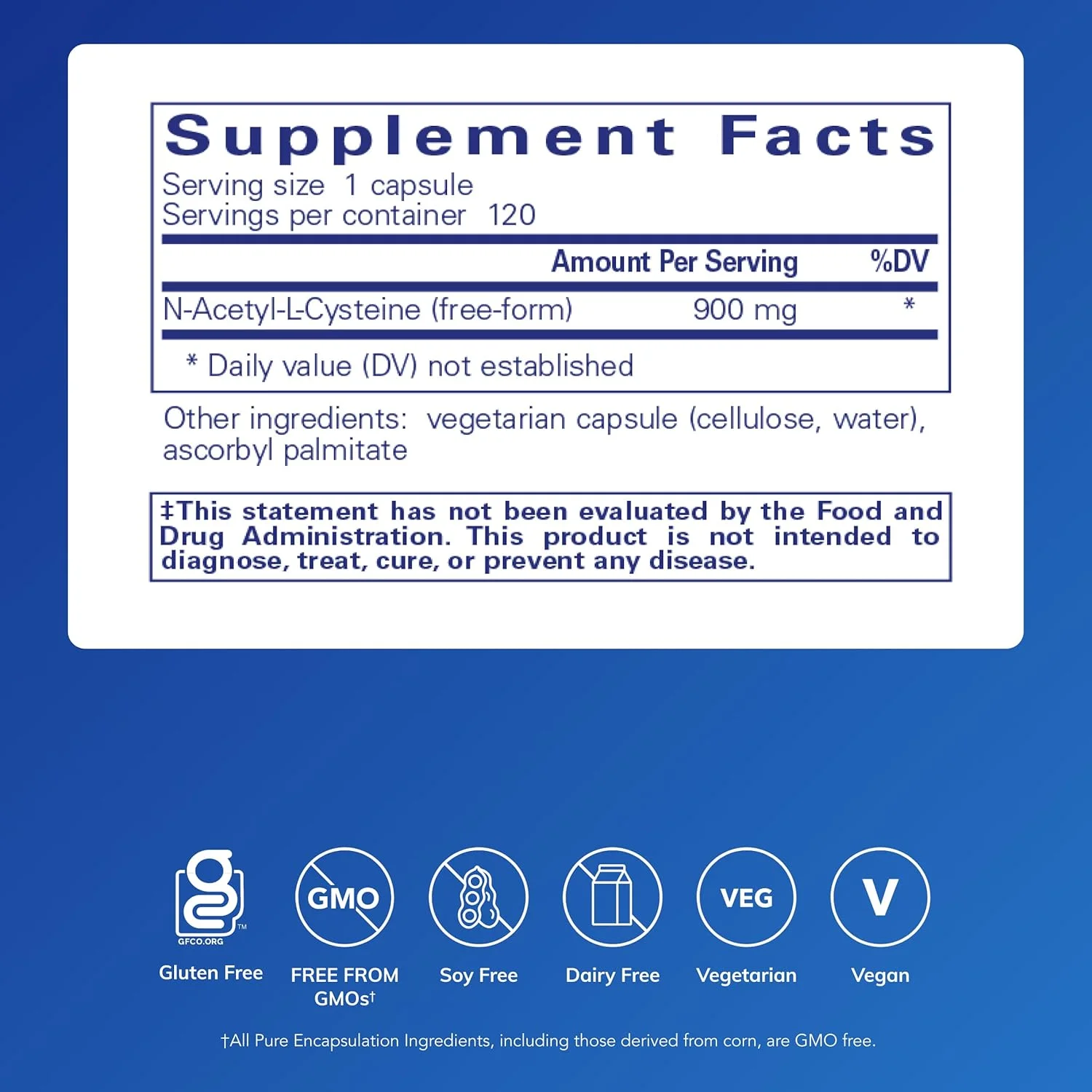 Pure Encapsulations NAC 900 mg - N-Acetyl Cysteine Amino Acid Supplement for Lung & Immune Support, Liver & Antioxidants* - 120 Capsules Pure Encapsulations NAC 900 mg - N-Acetyl Cysteine Amino Acid Supplement for Lung & Immune Support, Liver & Antioxidants* - 120 Capsules