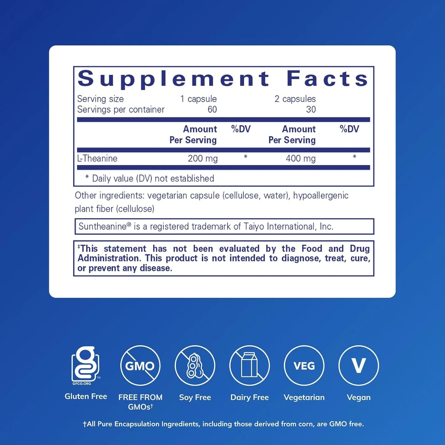 ال-تیانین Pure Encapsulations - مکمل اسید آمینه برای پشتیبانی از آرامش، استرس و سیستم عصبی - 60 کپسول