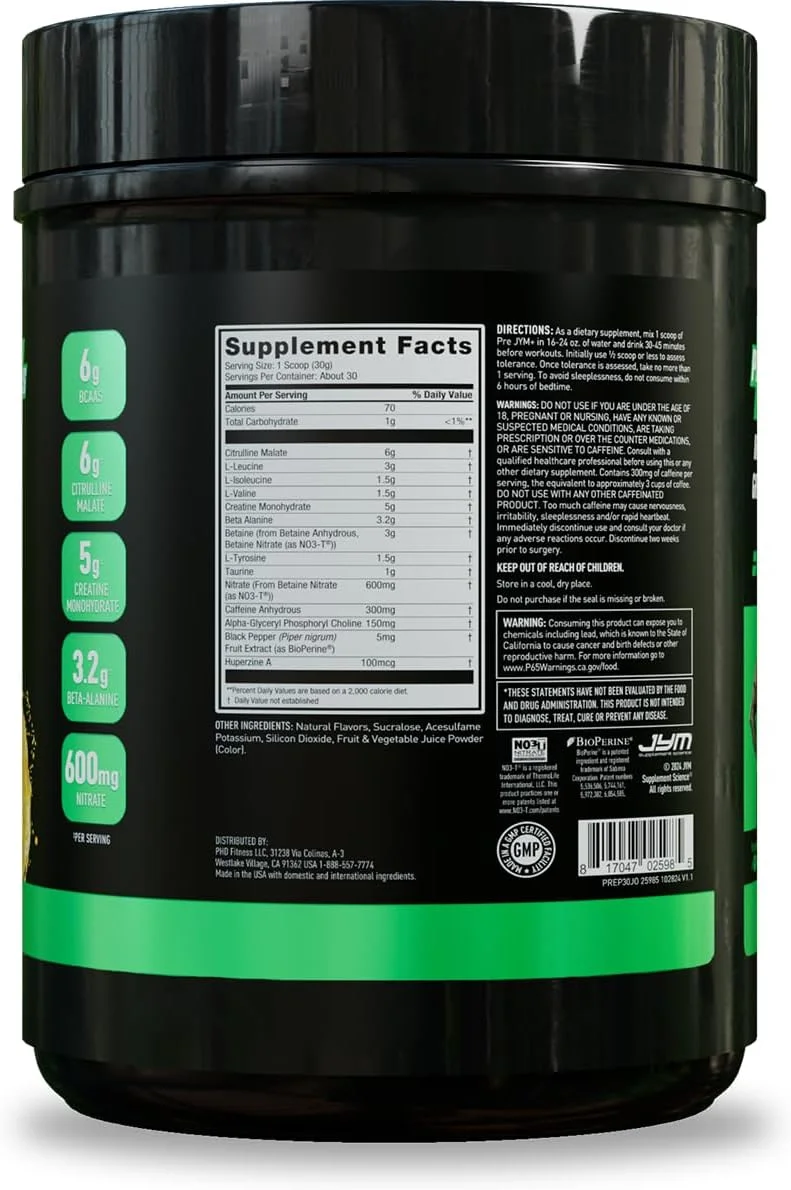 پودر مکمل قبل از تمرین JYM Supplement Science Pre JYM Plus با طعم پانچ میوه، شامل آمینو نیترات ها، کراتین، بتائین، نوتروپیک ها، BCAA، مناسب برای آقایان و بانوان، 30 سروینگ پودر مکمل قبل از تمرین JYM Supplement Science Pre JYM Plus با طعم پانچ میوه، شامل آمینو نیترات ها، کراتین، بتائین، نوتروپیک ها، BCAA، مناسب برای آقایان و بانوان، 30 سروینگ
