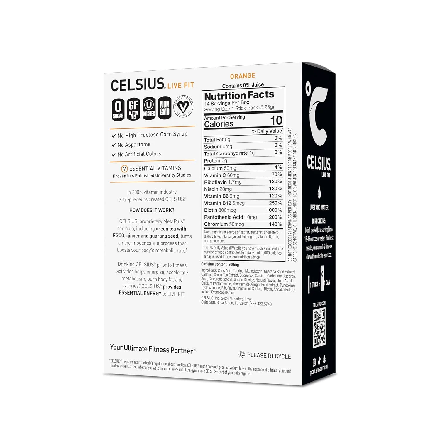 پودر انرژی سلسیوس بدون شکر با طعم پرتقال (14 عدد در هر بسته)، 74 گرم پودر انرژی سلسیوس بدون شکر با طعم پرتقال (14 عدد در هر بسته)، 74 گرم