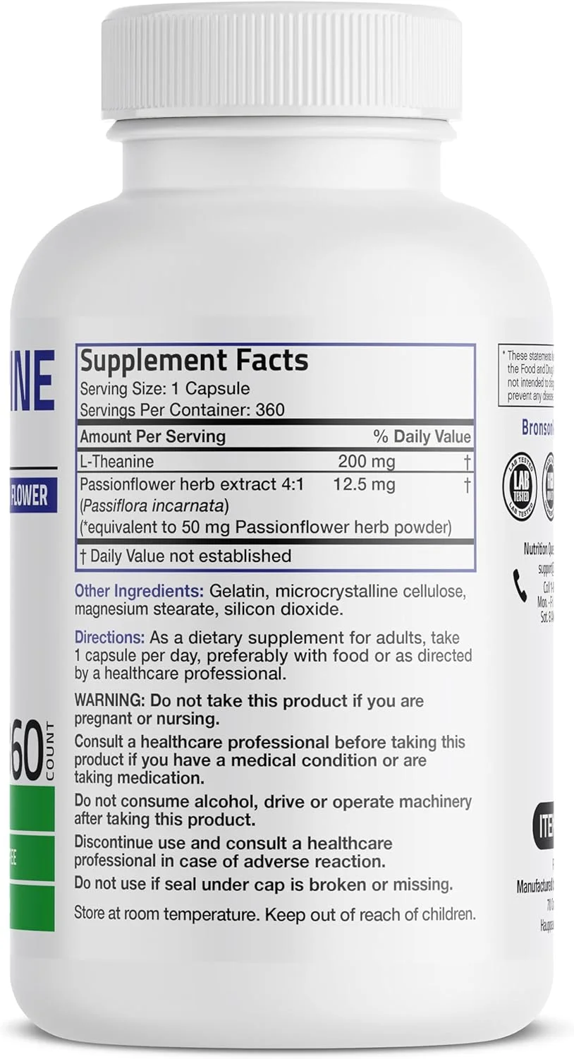 ال-تیانین 200 میلی گرم (دو برابر قوی) با گیاه گل ساعتی، مکمل مدیریت استرس غیر GMO، بدون گلوتن و سویا، 360 کپسول ال-تیانین 200 میلی گرم (دو برابر قوی) با گیاه گل ساعتی، مکمل مدیریت استرس غیر GMO، بدون گلوتن و سویا، 360 کپسول