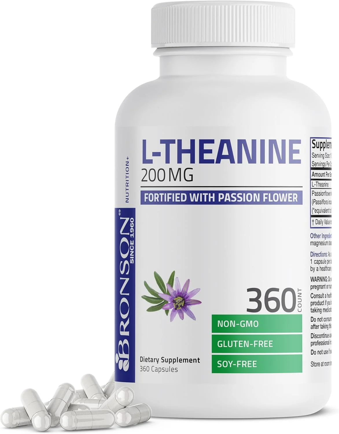 ال-تیانین 200 میلی گرم (دو برابر قوی) با گیاه گل ساعتی، مکمل مدیریت استرس غیر GMO، بدون گلوتن و سویا، 360 کپسول ال-تیانین 200 میلی گرم (دو برابر قوی) با گیاه گل ساعتی، مکمل مدیریت استرس غیر GMO، بدون گلوتن و سویا، 360 کپسول